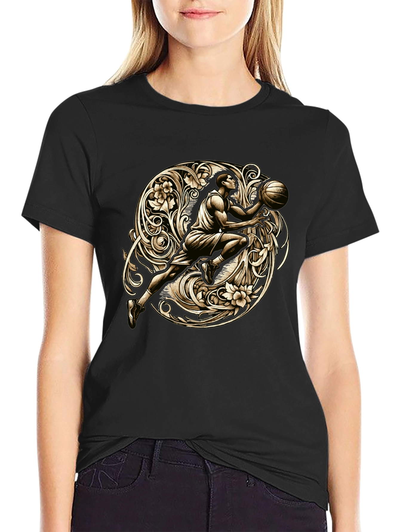 Black Basketball Art T-Shirt