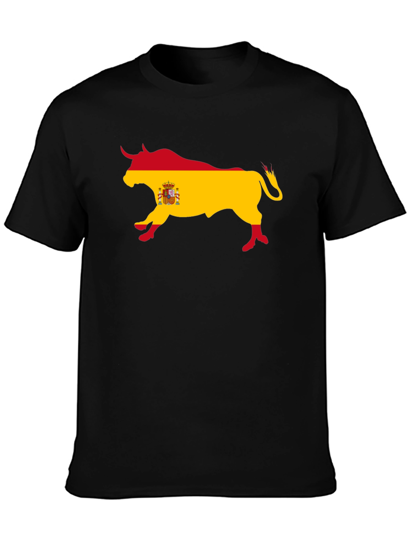 Spanish Bull Flag Graphic Tee - Black Cotton T-Shirt