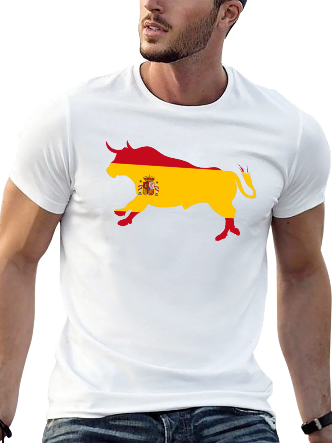 Spanish Bull Flag Graphic Tee - Black Cotton T-Shirt