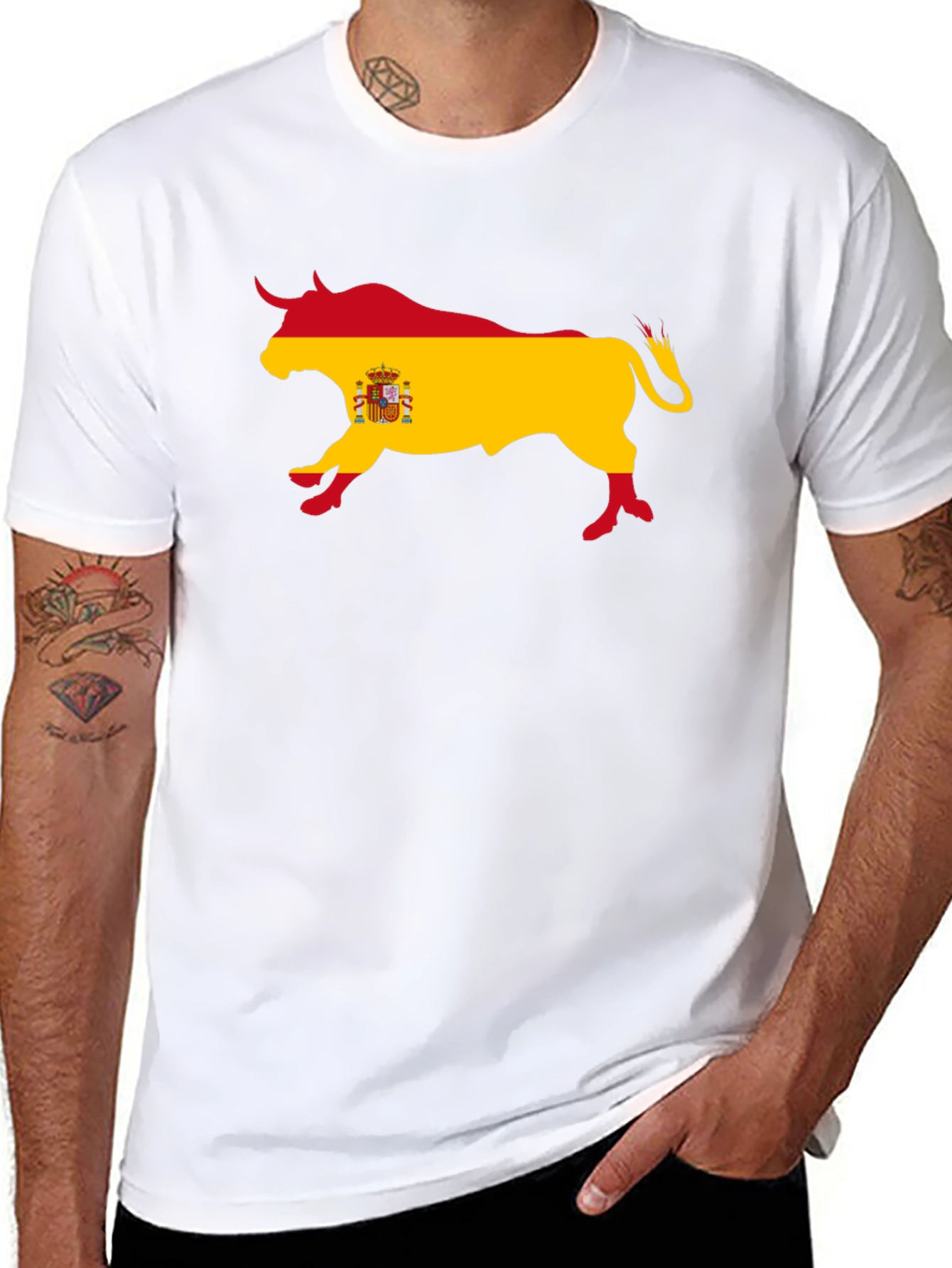 Spanish Bull Flag Graphic Tee - Black Cotton T-Shirt