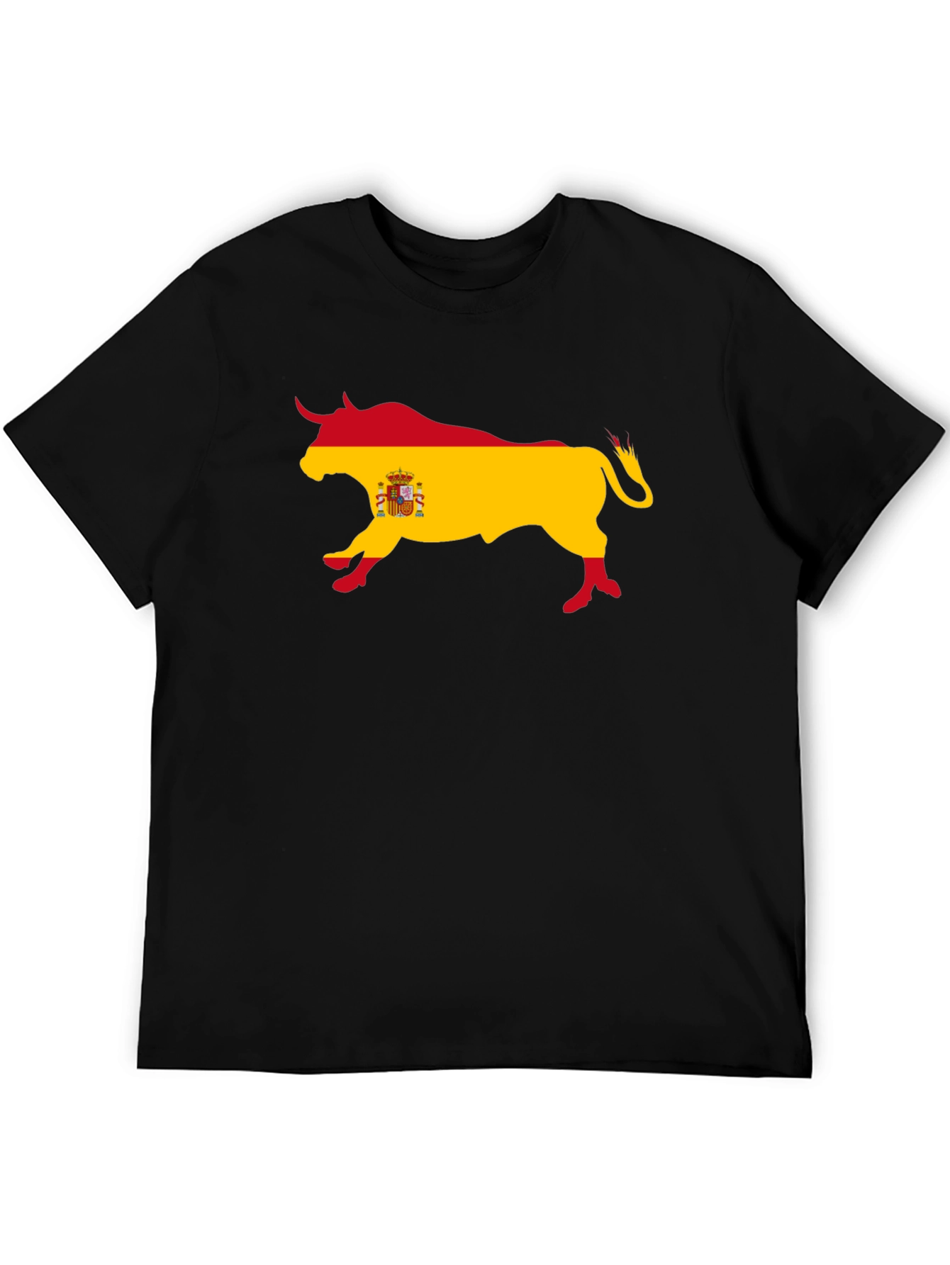 Spanish Bull Flag Graphic Tee - Black Cotton T-Shirt