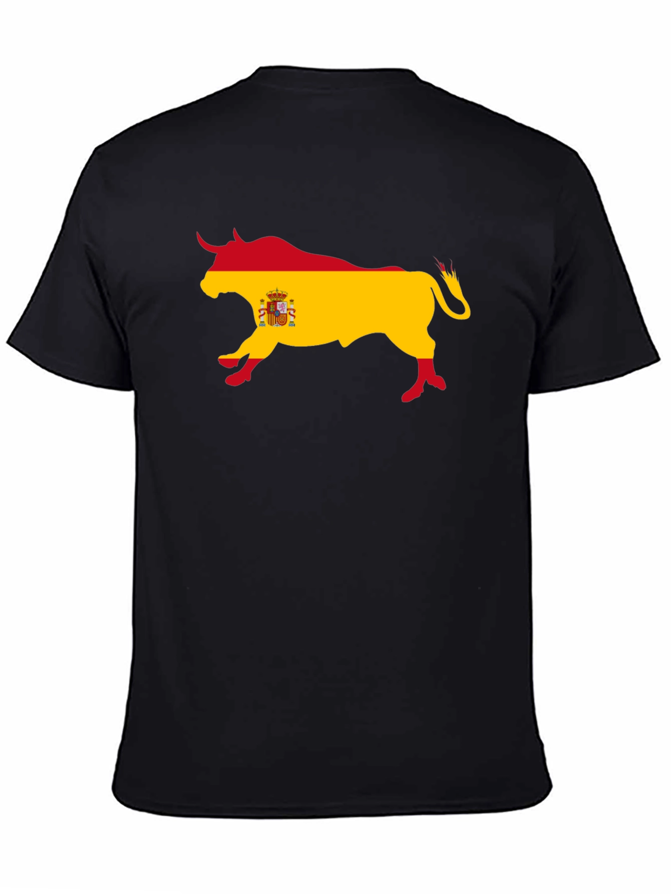 Spanish Bull Flag Graphic Tee - Black Cotton T-Shirt