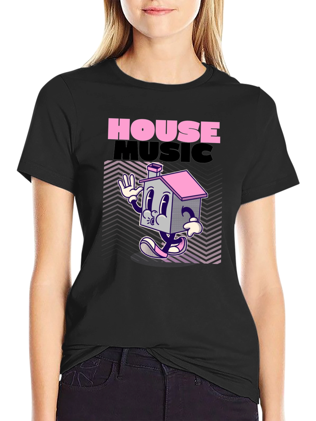 House Music Cartoon T-Shirt - Black Graphic Tee