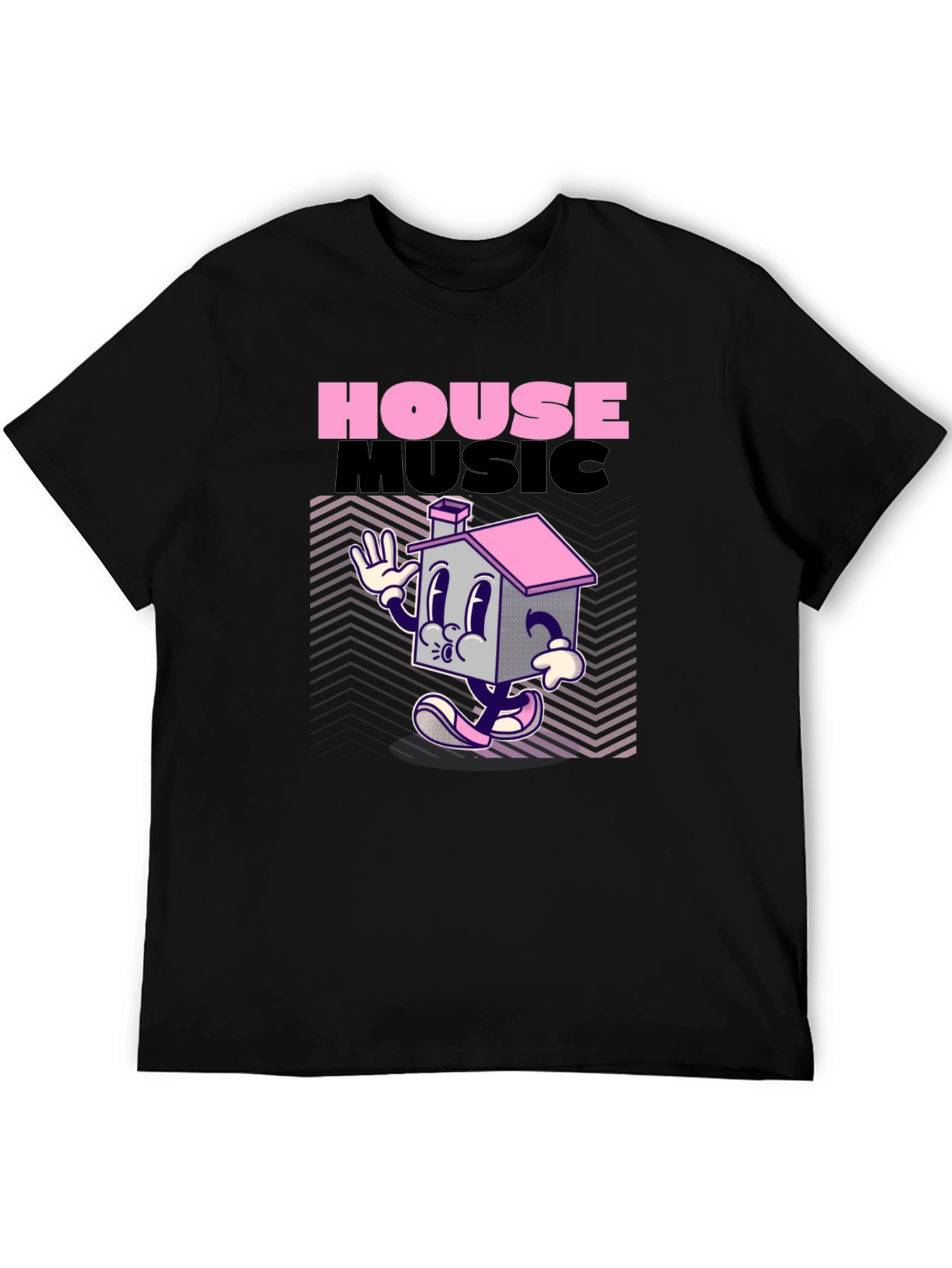 House Music Cartoon T-Shirt - Black Graphic Tee