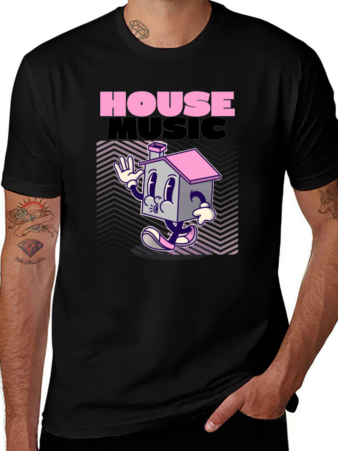House Music Cartoon T-Shirt - Black Graphic Tee