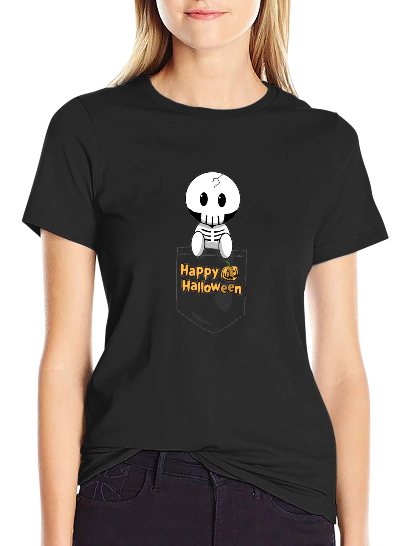 Happy Halloween Skeleton Pocket T-Shirt