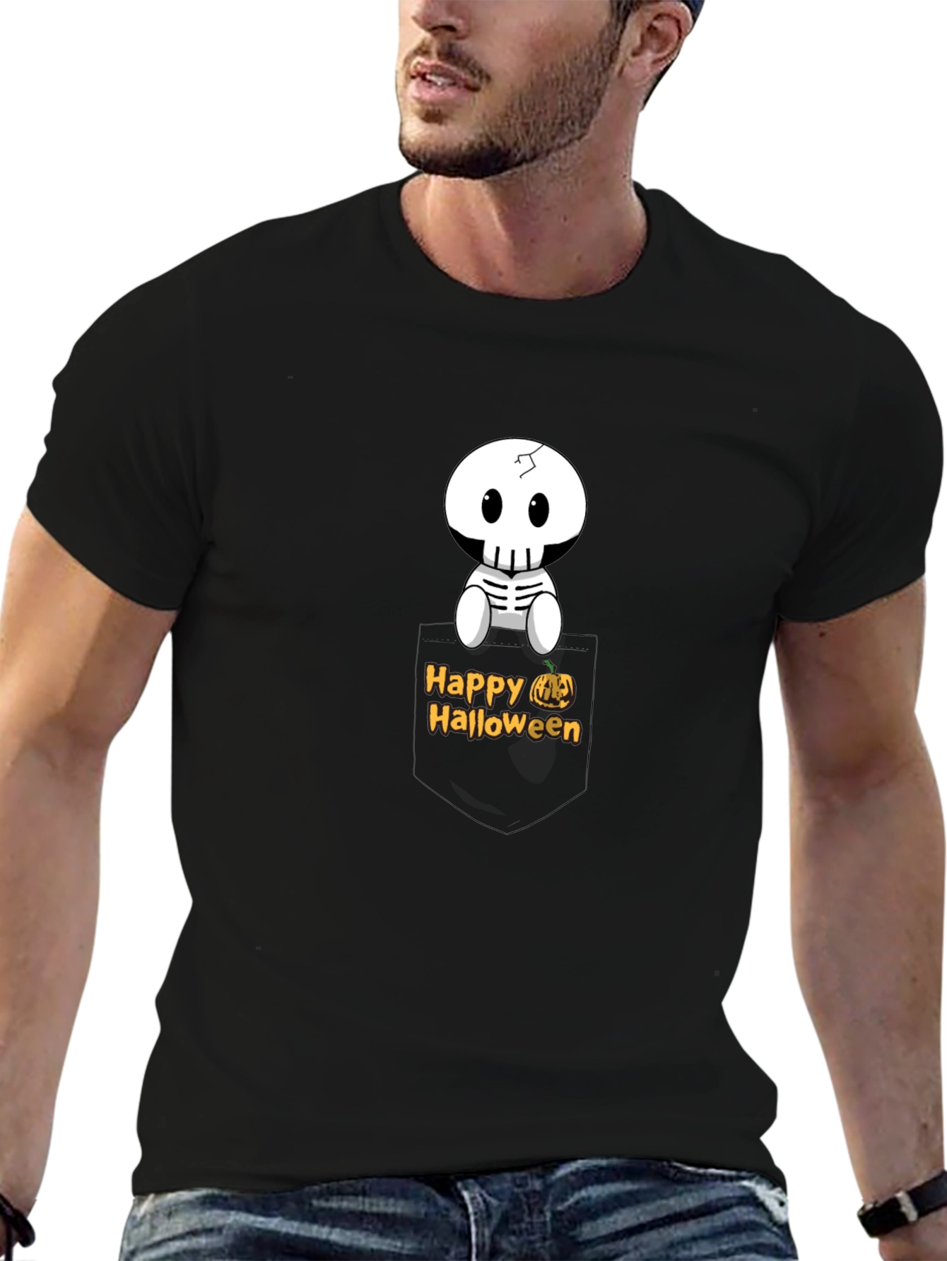 Happy Halloween Skeleton Pocket T-Shirt