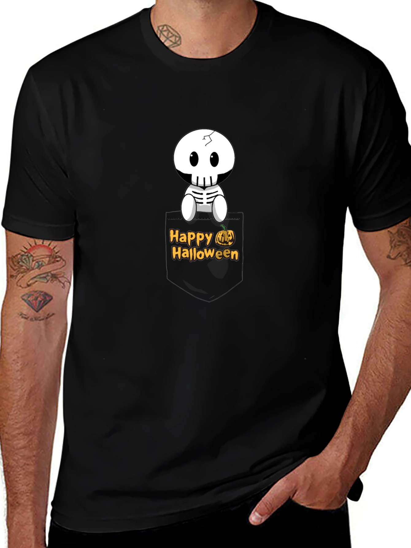 Happy Halloween Skeleton Pocket T-Shirt