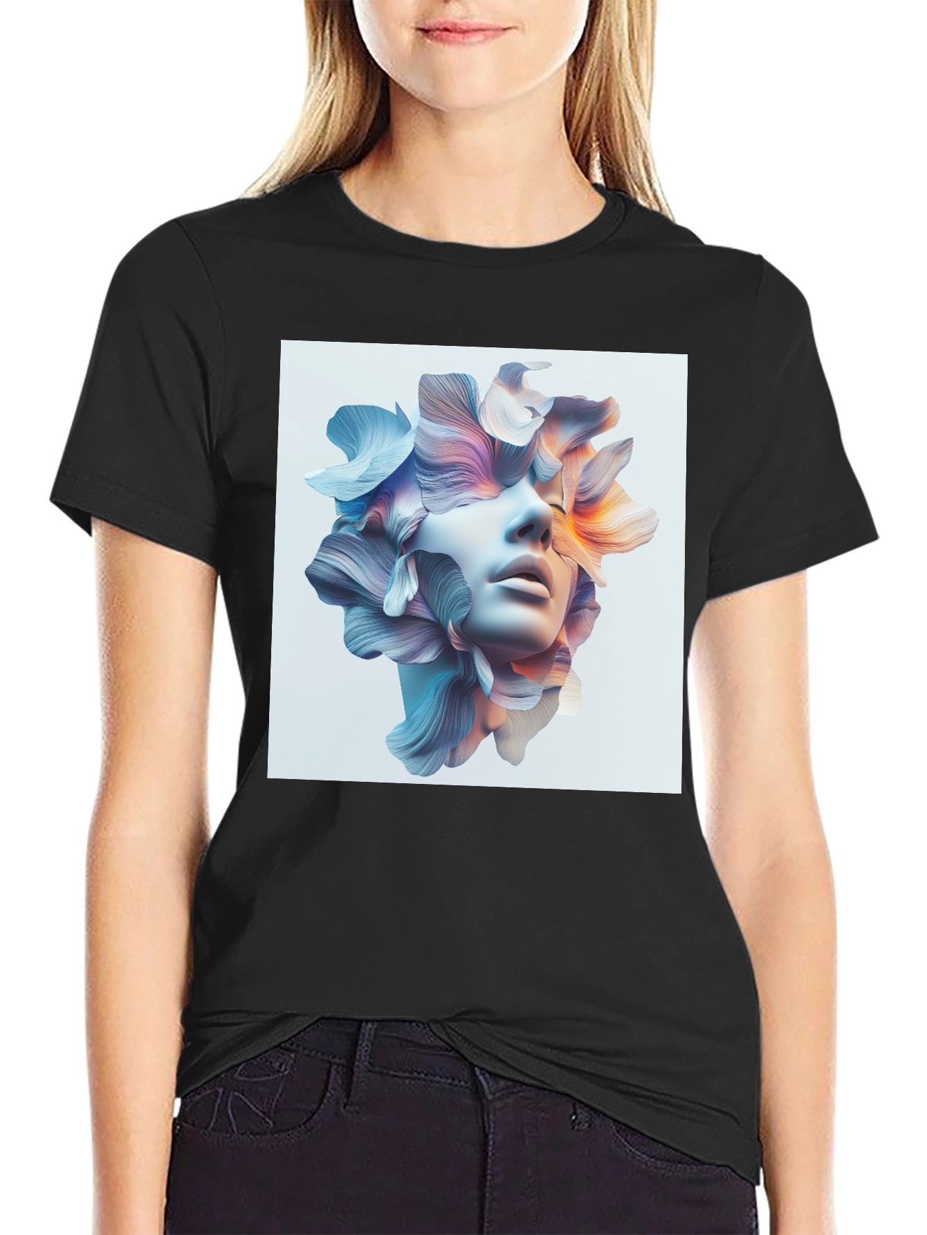 Floral Face Graphic Tee - Modern Art T-Shirt