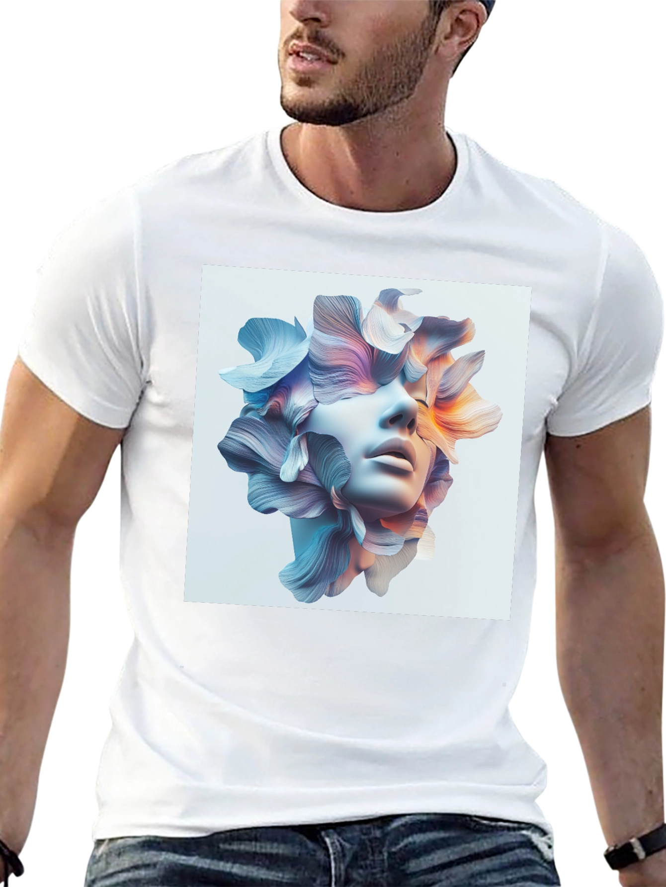 Floral Face Graphic Tee - Modern Art T-Shirt