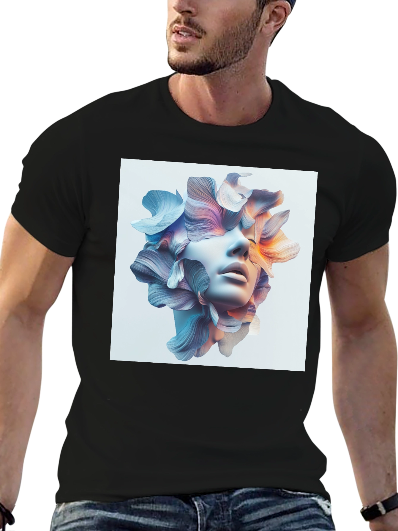 Floral Face Graphic Tee - Modern Art T-Shirt