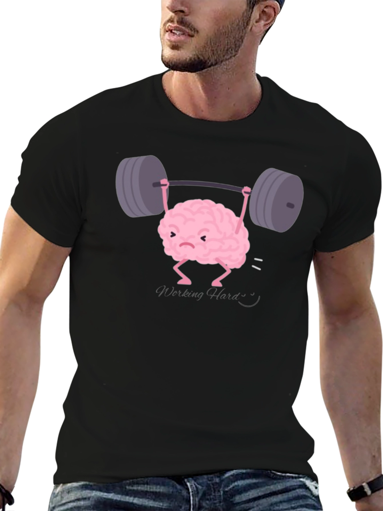 Brain Lifting Weights Funny Black T-Shirt