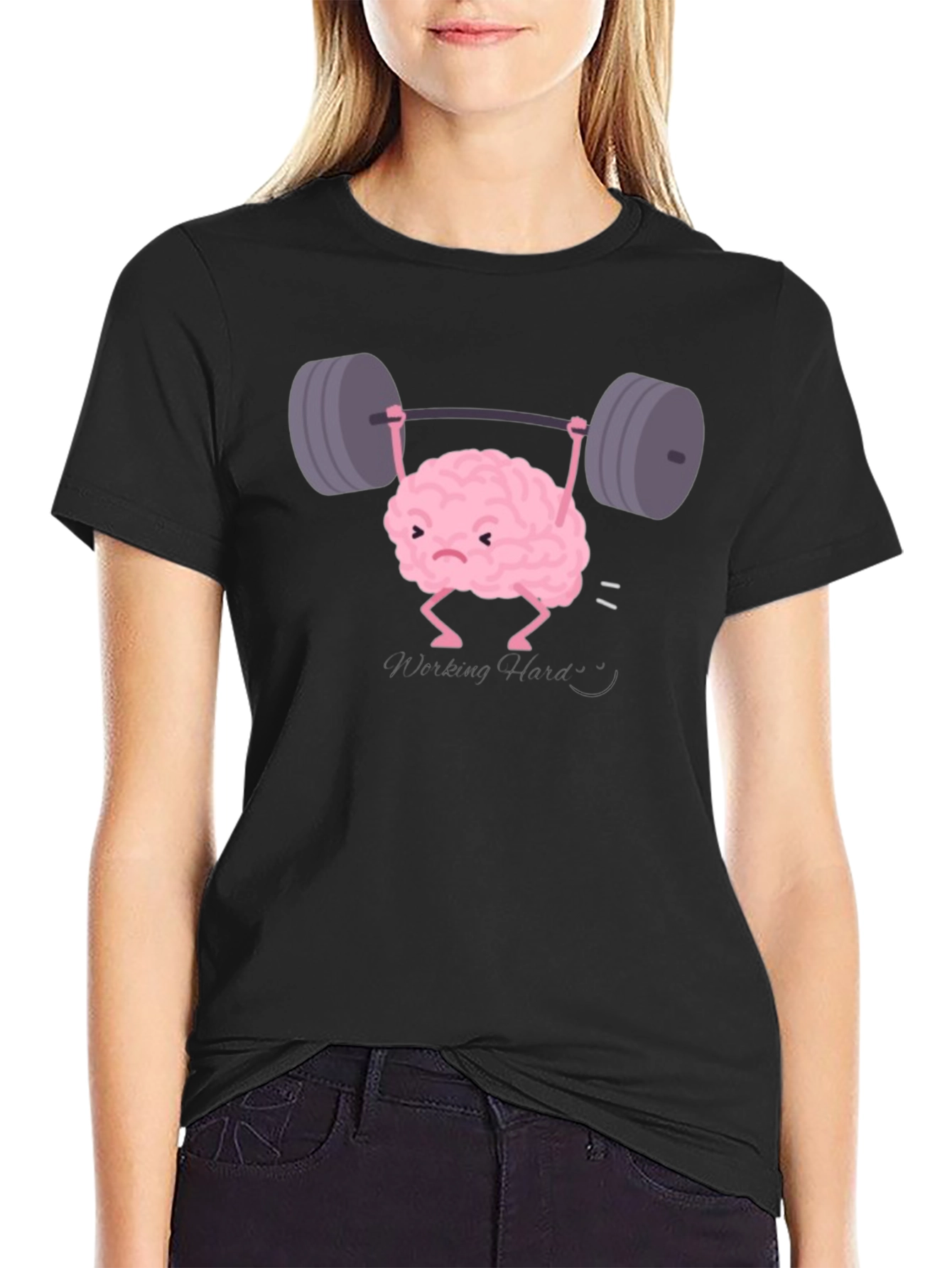 Brain Lifting Weights Funny Black T-Shirt
