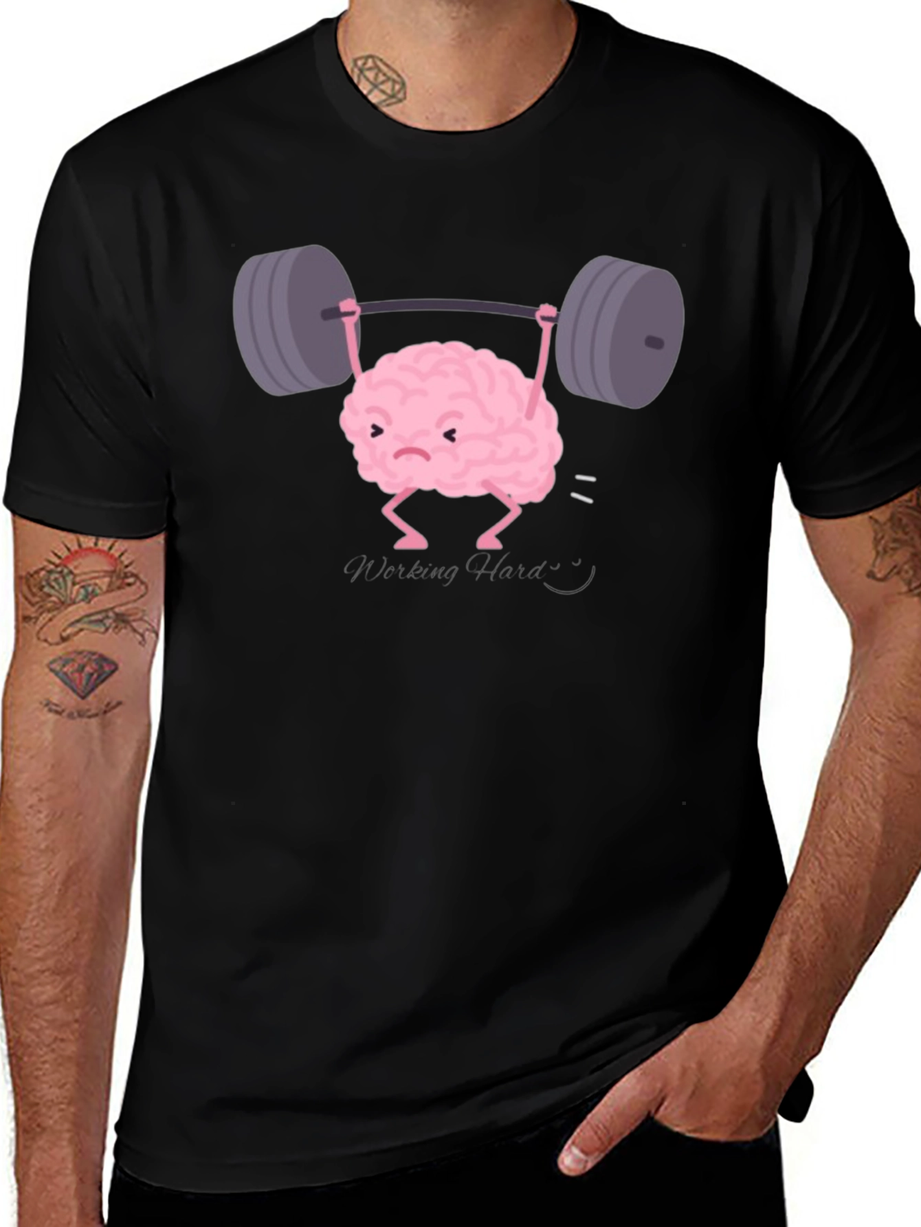 Brain Lifting Weights Funny Black T-Shirt