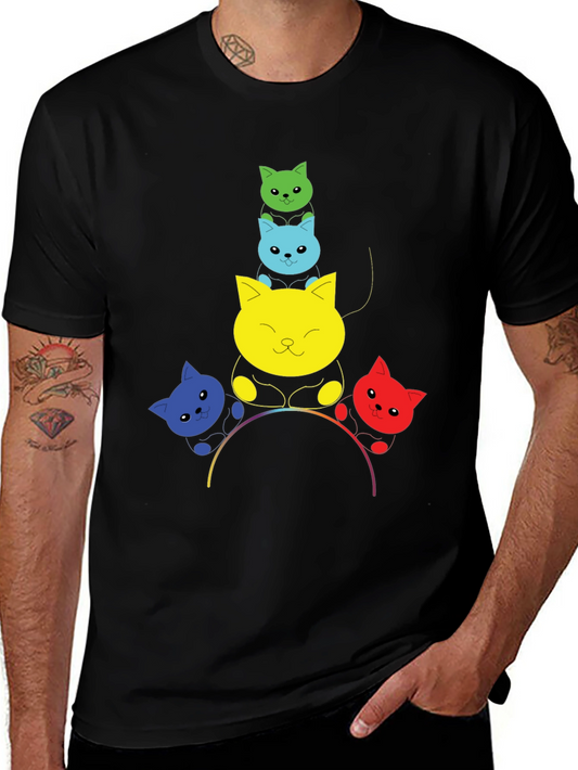Colorful Cats Rainbow Graphic T-Shirt