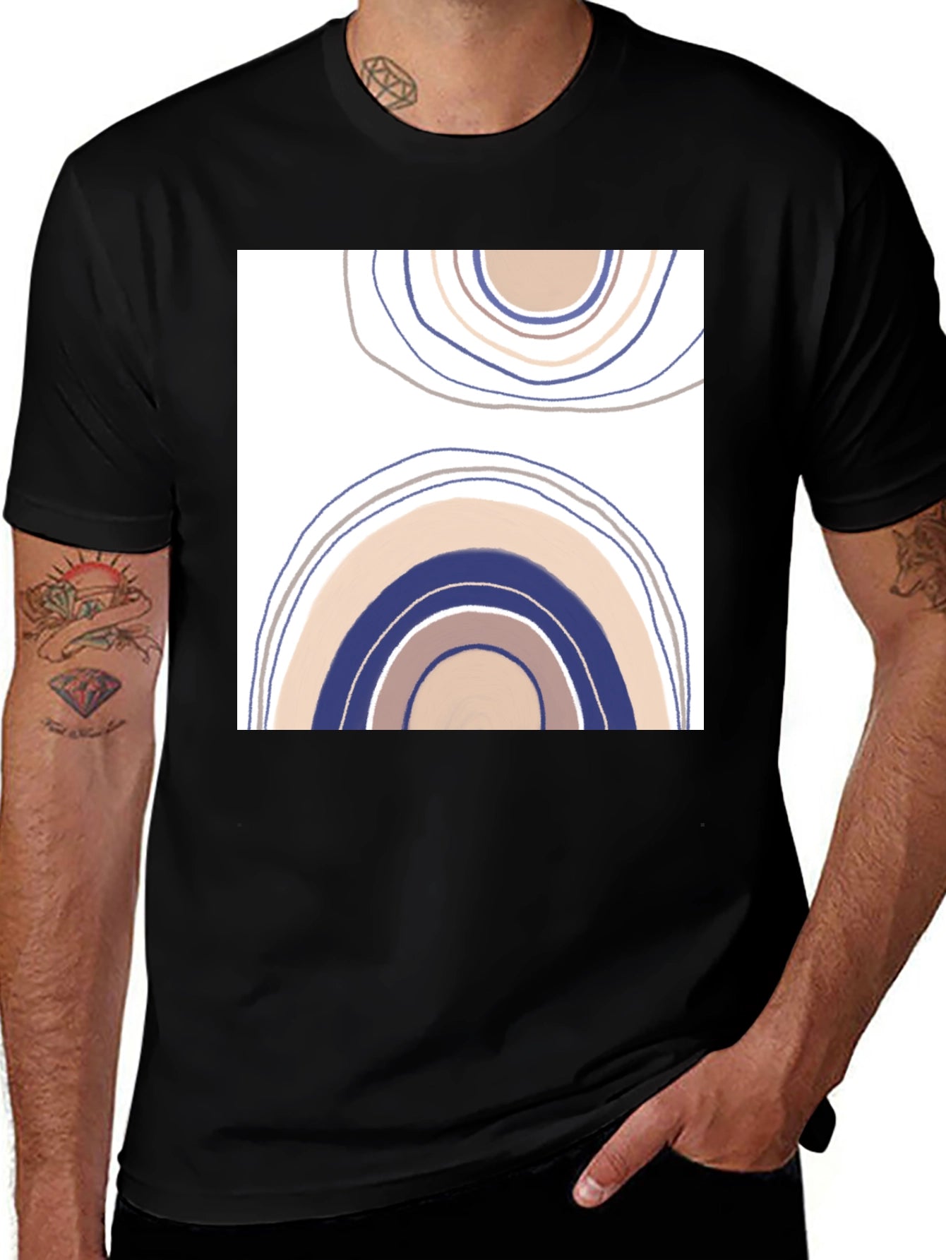 Abstract Rainbow Graphic Tee - Black Cotton Casual Shirt