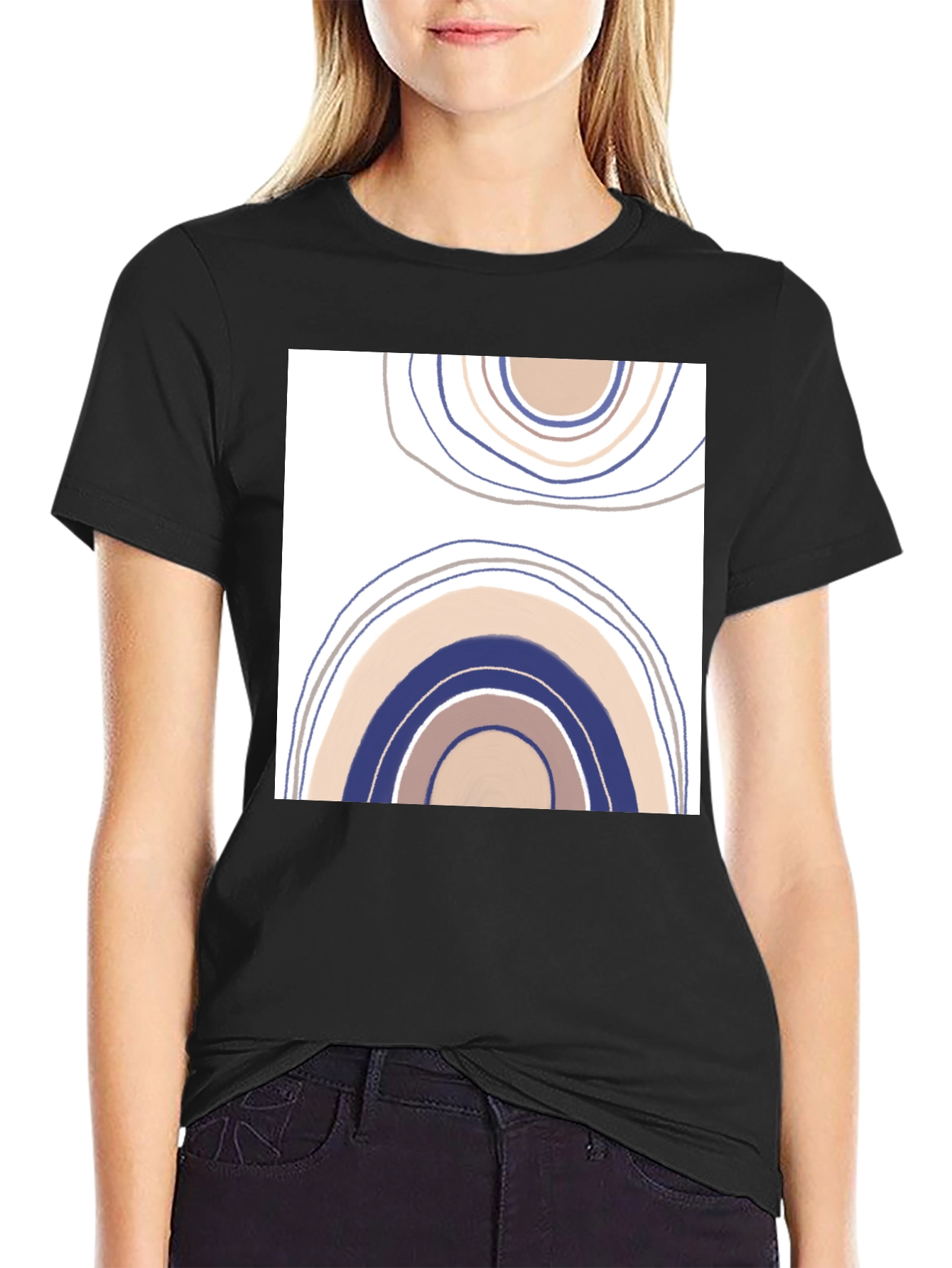Abstract Rainbow Graphic Tee - Black Cotton Casual Shirt