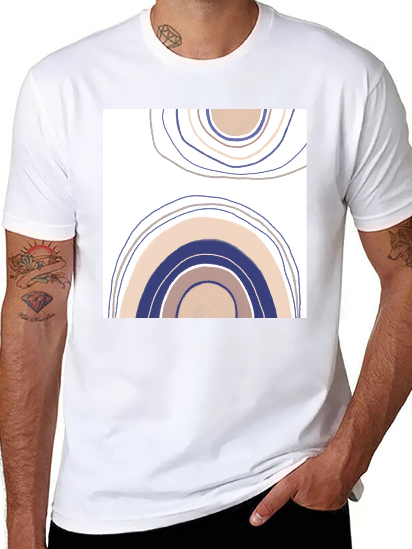 Abstract Rainbow Graphic Tee - Black Cotton Casual Shirt