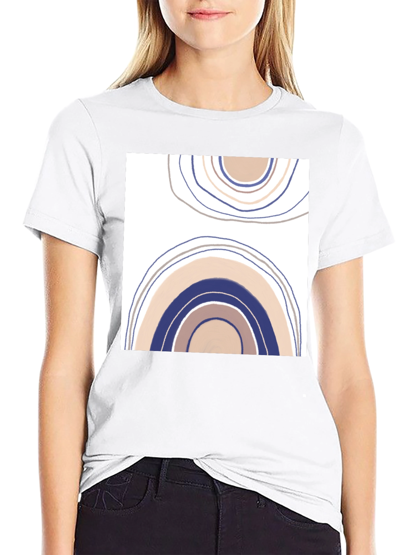 Abstract Rainbow Graphic Tee - Black Cotton Casual Shirt