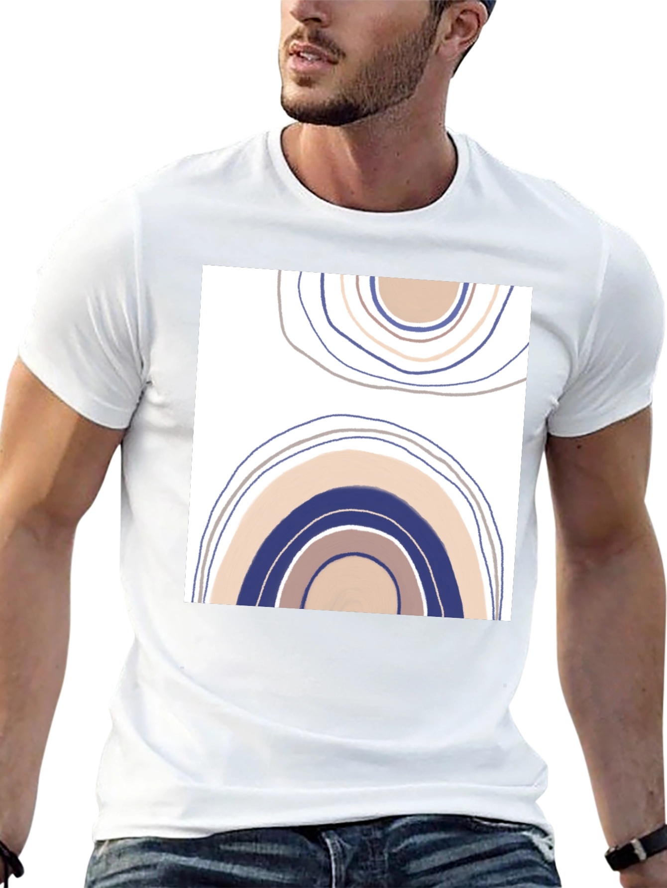 Abstract Rainbow Graphic Tee - Black Cotton Casual Shirt