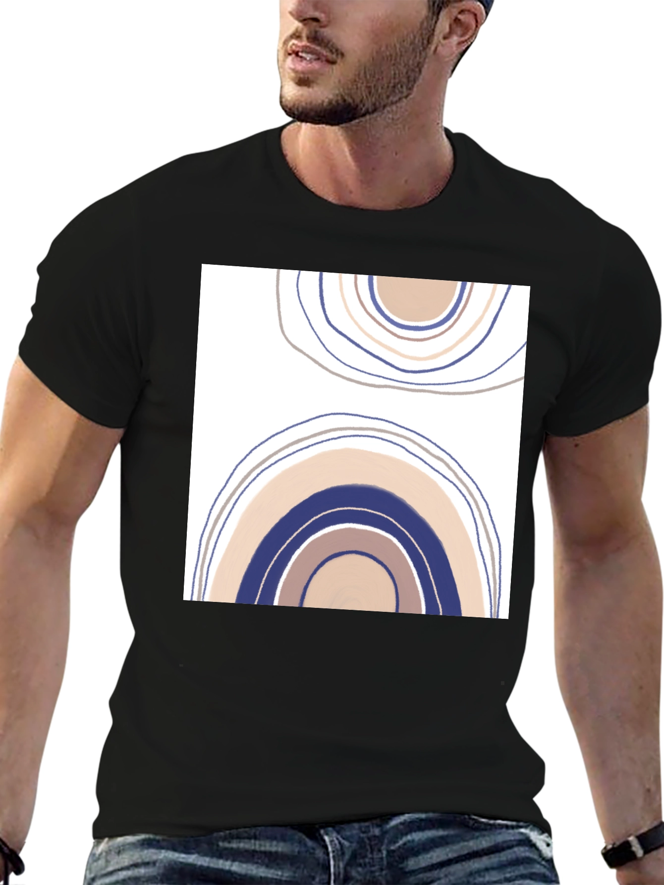 Abstract Rainbow Graphic Tee - Black Cotton Casual Shirt