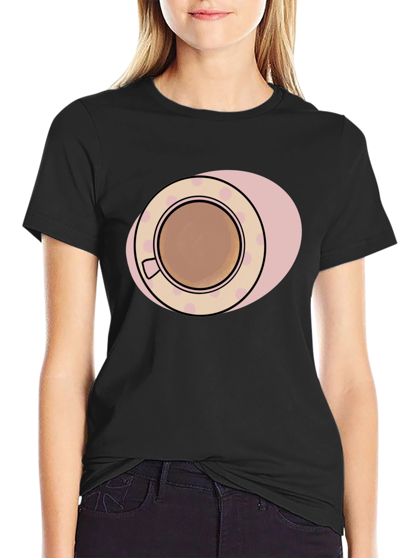 Coffee Cup Graphic Tee - Black Cotton T-Shirt