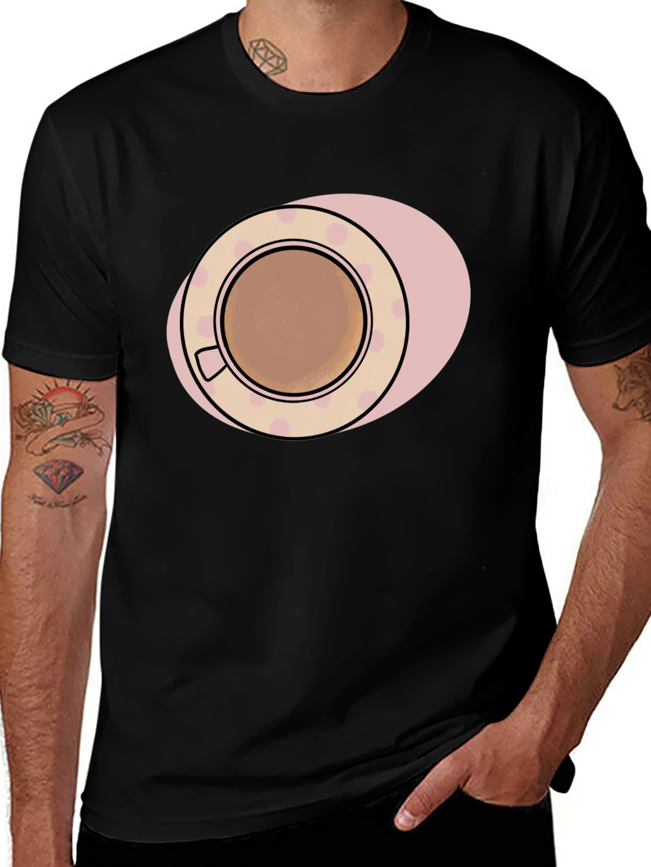 Coffee Cup Graphic Tee - Black Cotton T-Shirt