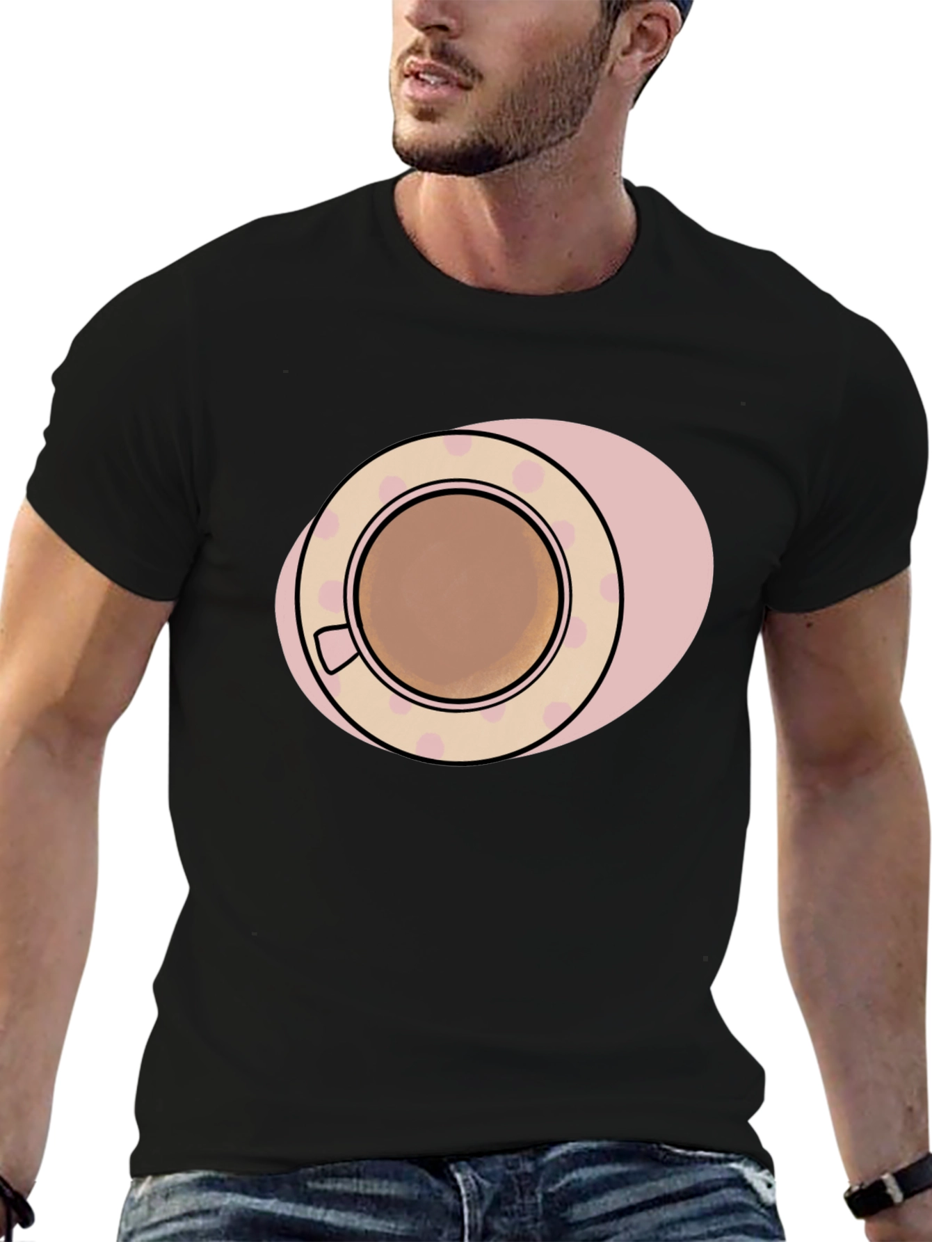 Coffee Cup Graphic Tee - Black Cotton T-Shirt