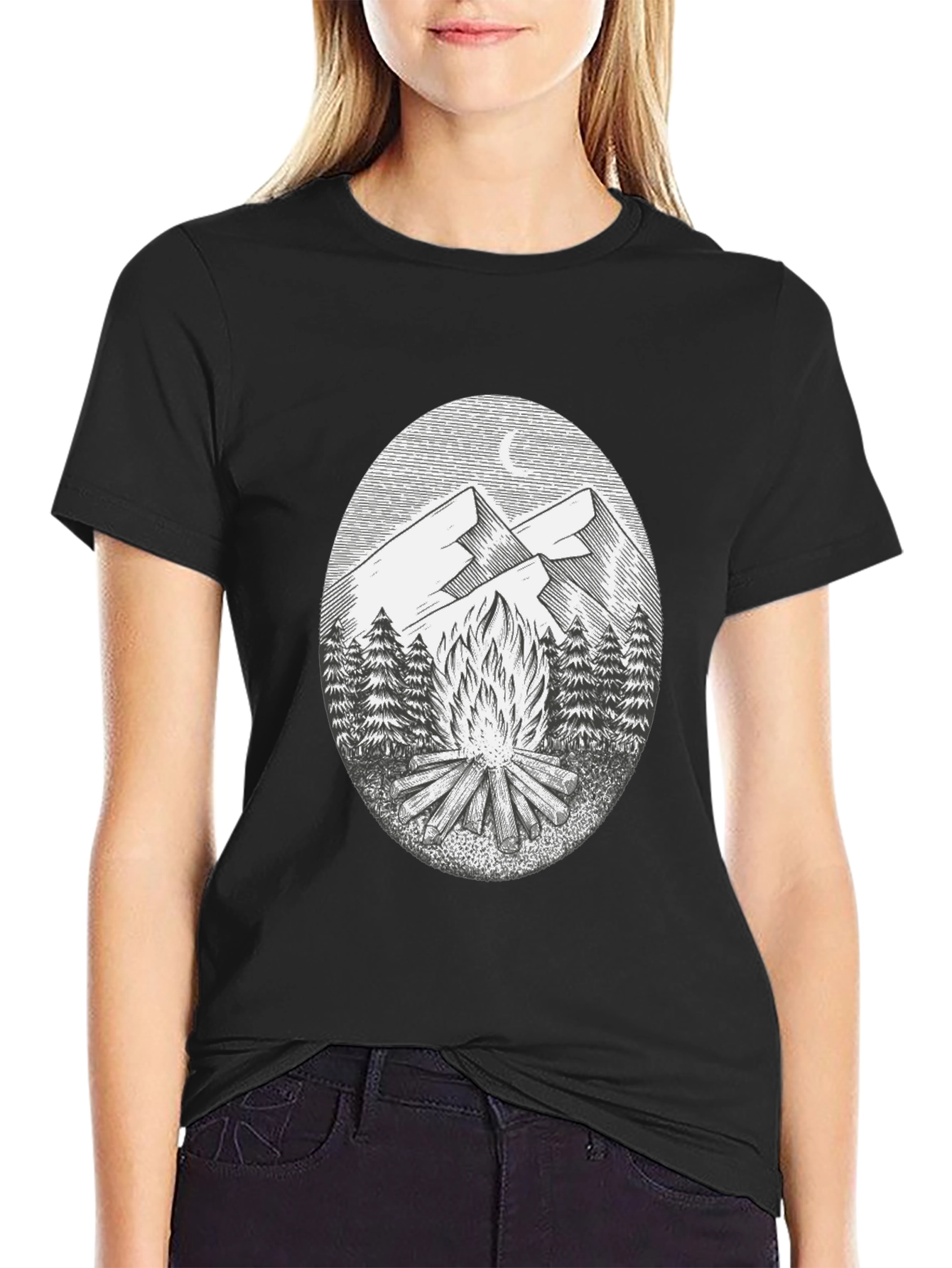 Campfire Mountain Graphic Tee - Black