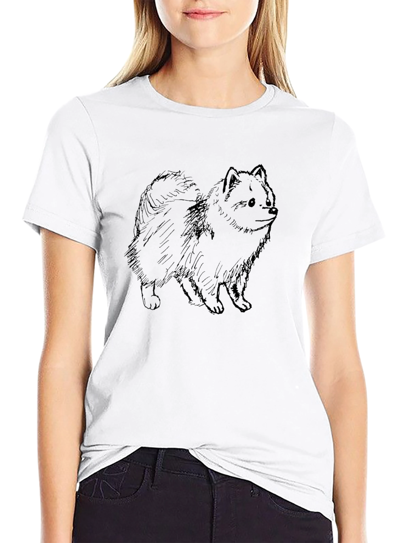 Cute Dog Sketch Graphic Tee - Black Cotton T-Shirt