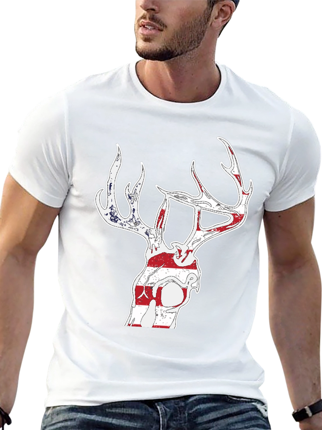 Deer Skull American Flag Graphic T-Shirt