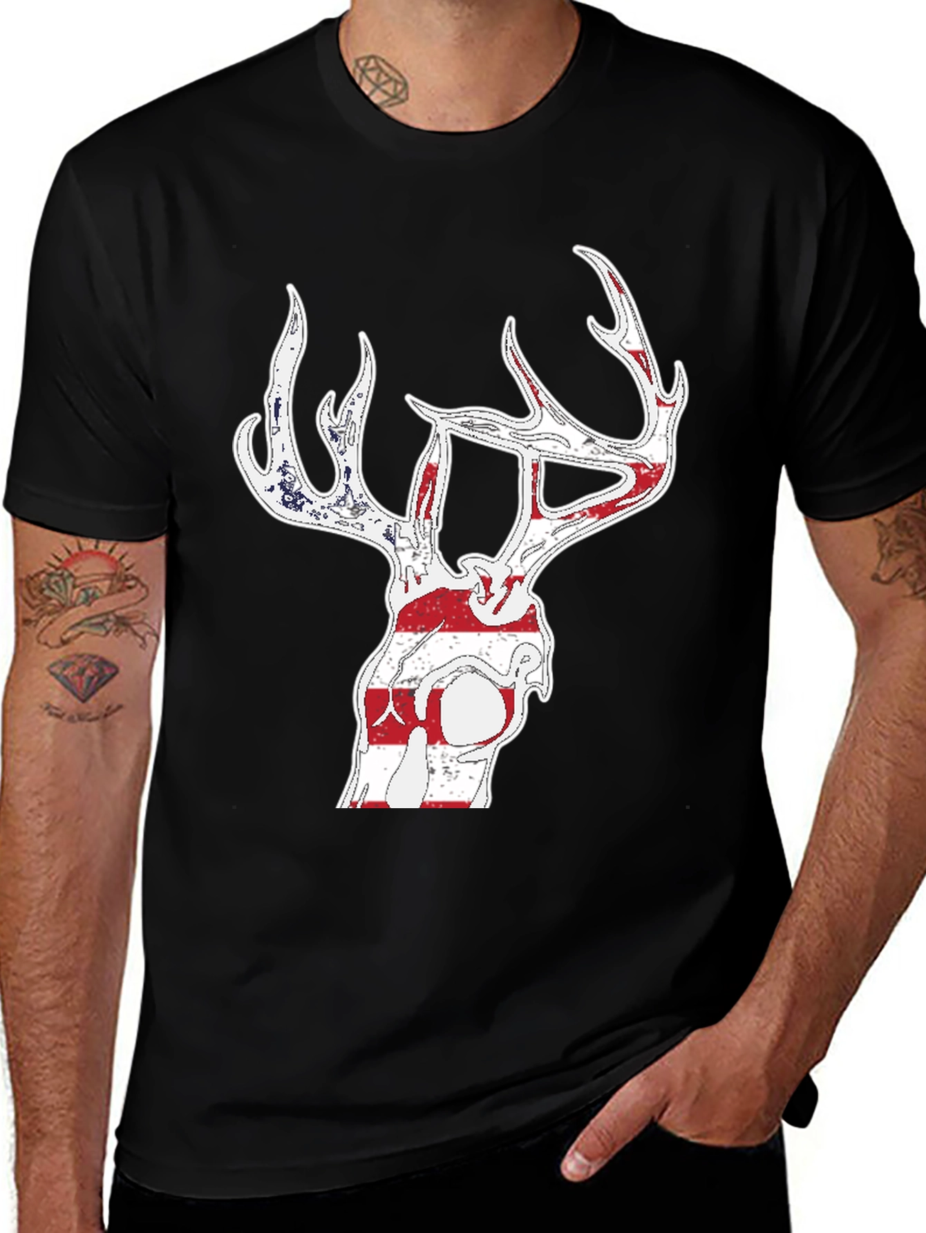 Deer Skull American Flag Graphic T-Shirt