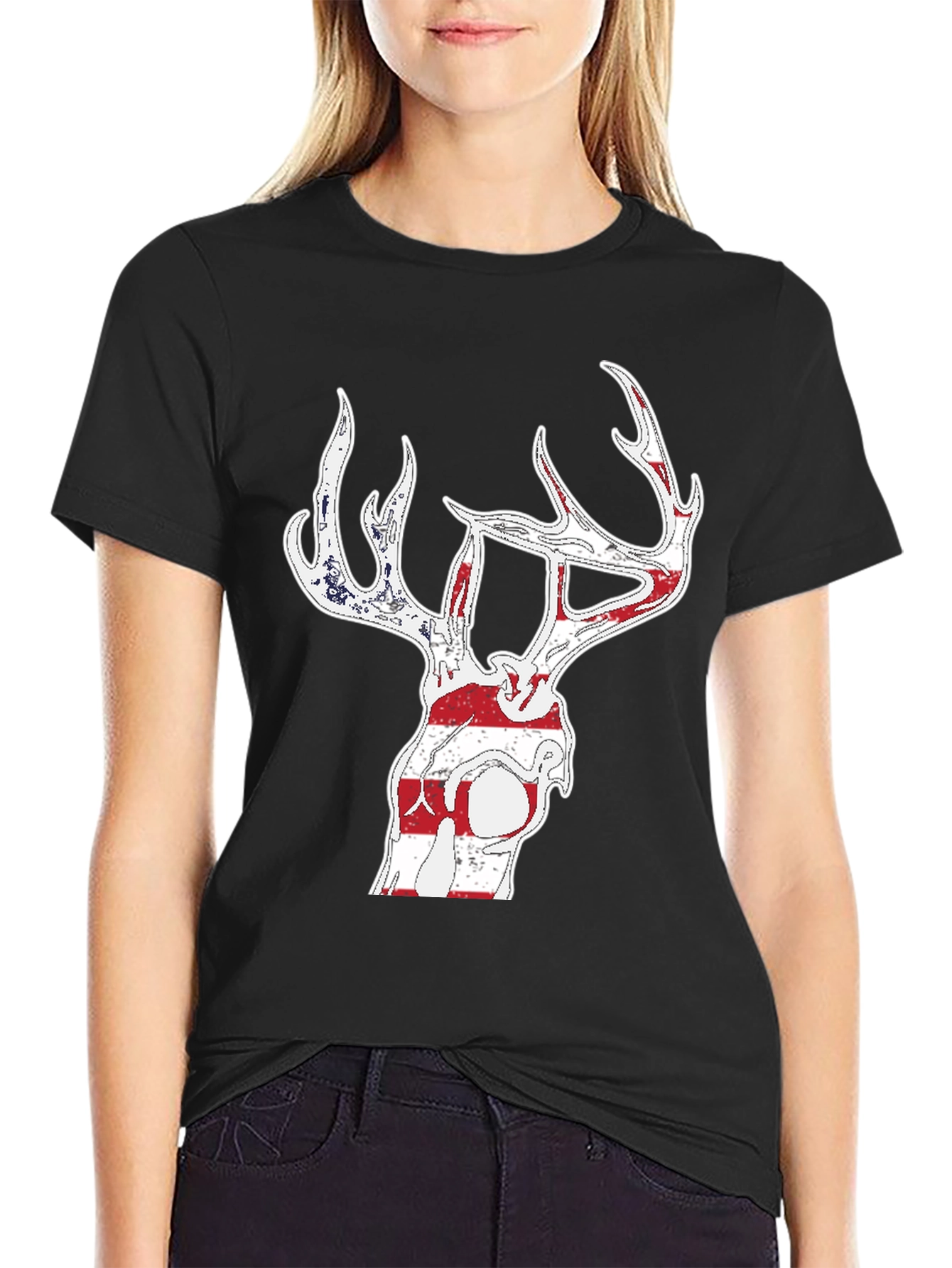 Deer Skull American Flag Graphic T-Shirt