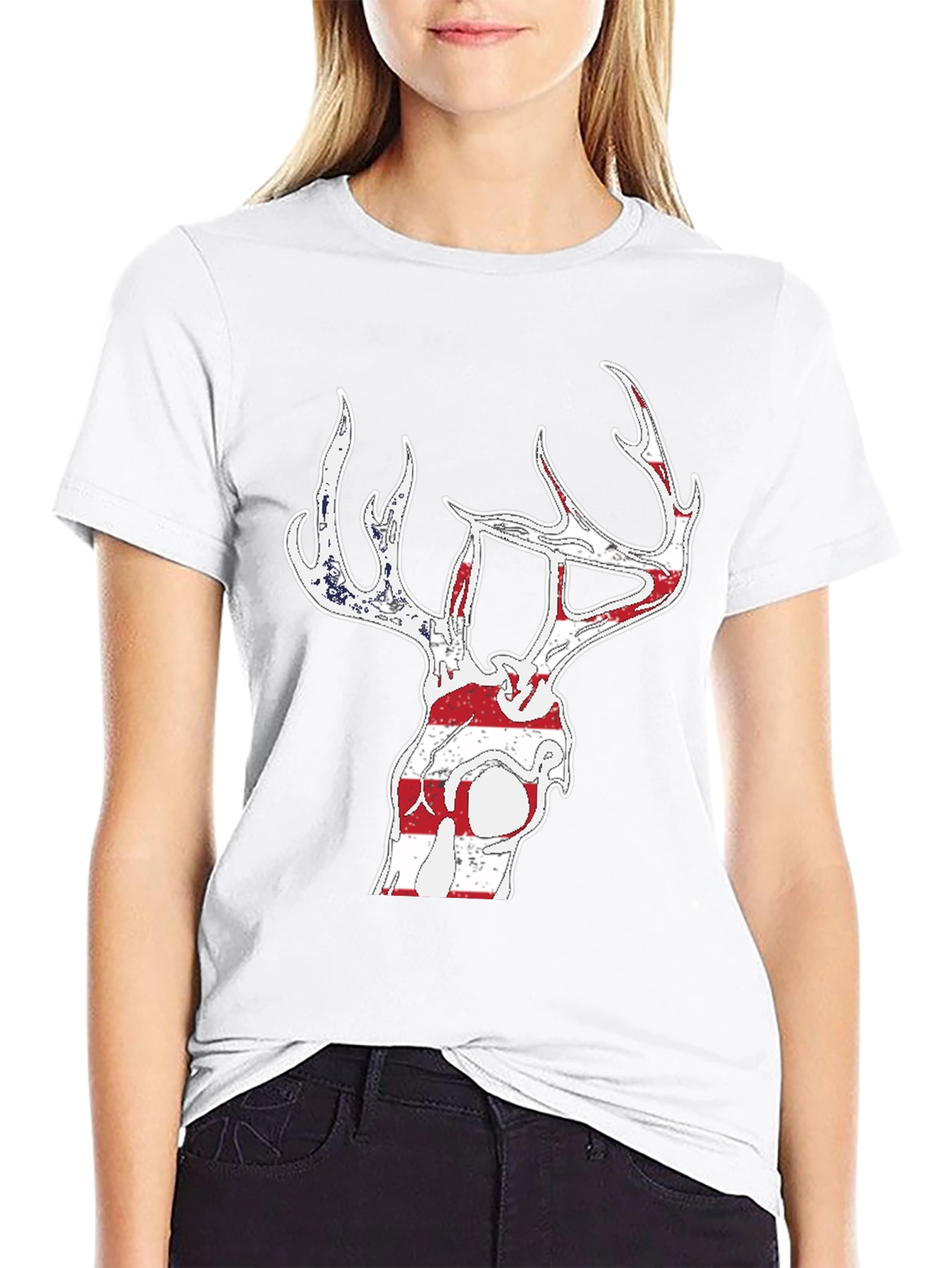 Deer Skull American Flag Graphic T-Shirt