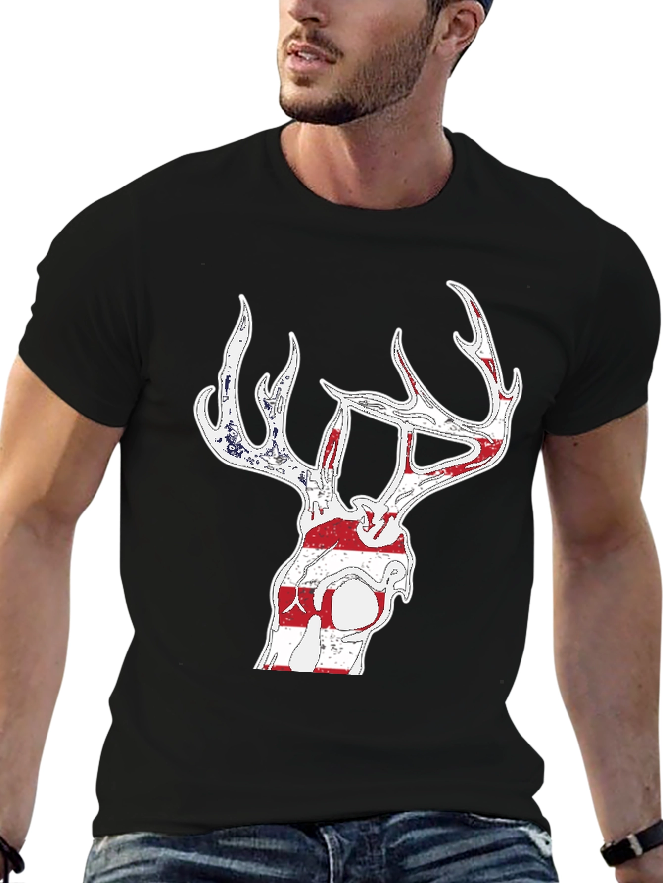 Deer Skull American Flag Graphic T-Shirt