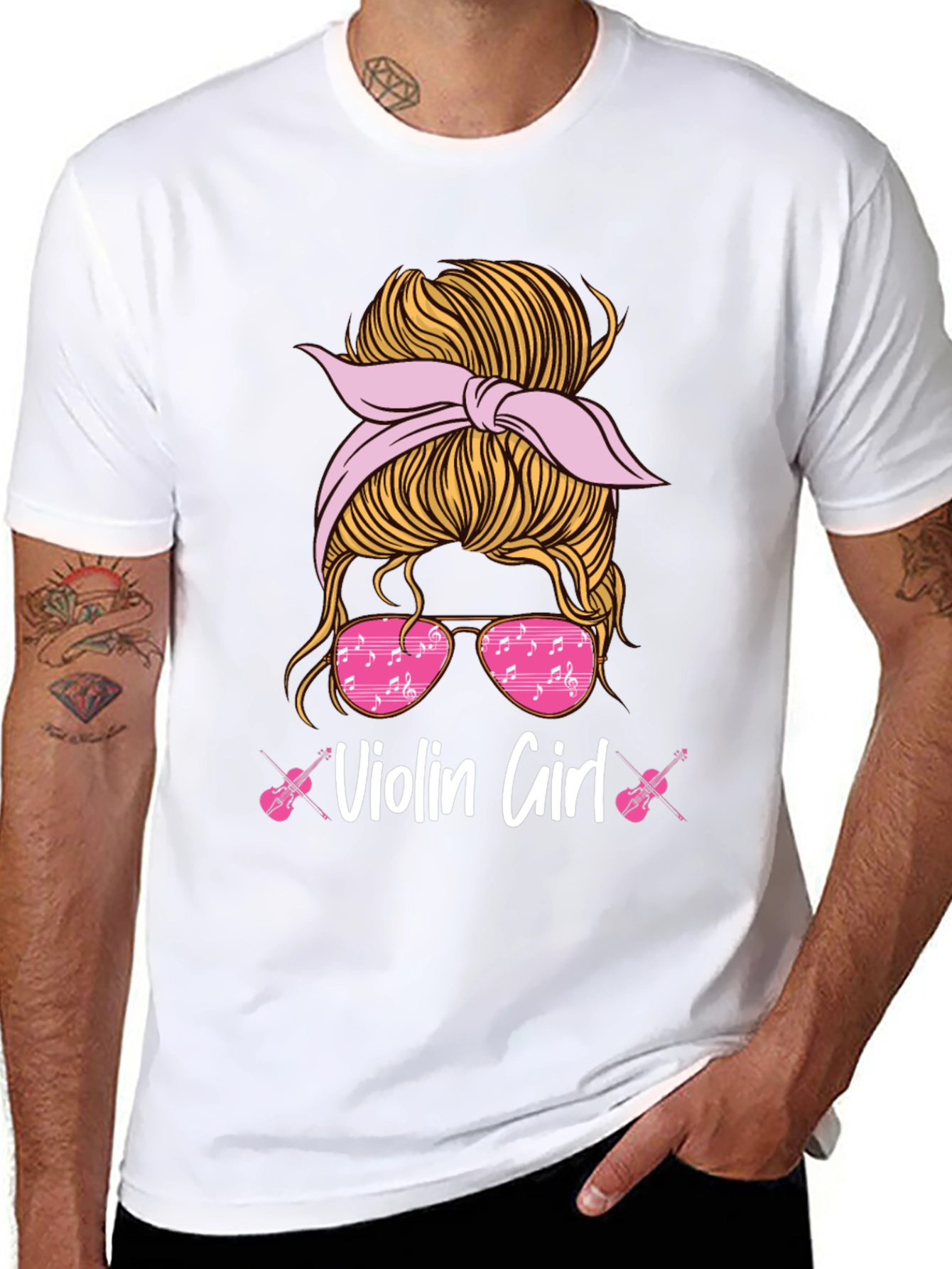 Violin Girl Messy Bun T-Shirt
