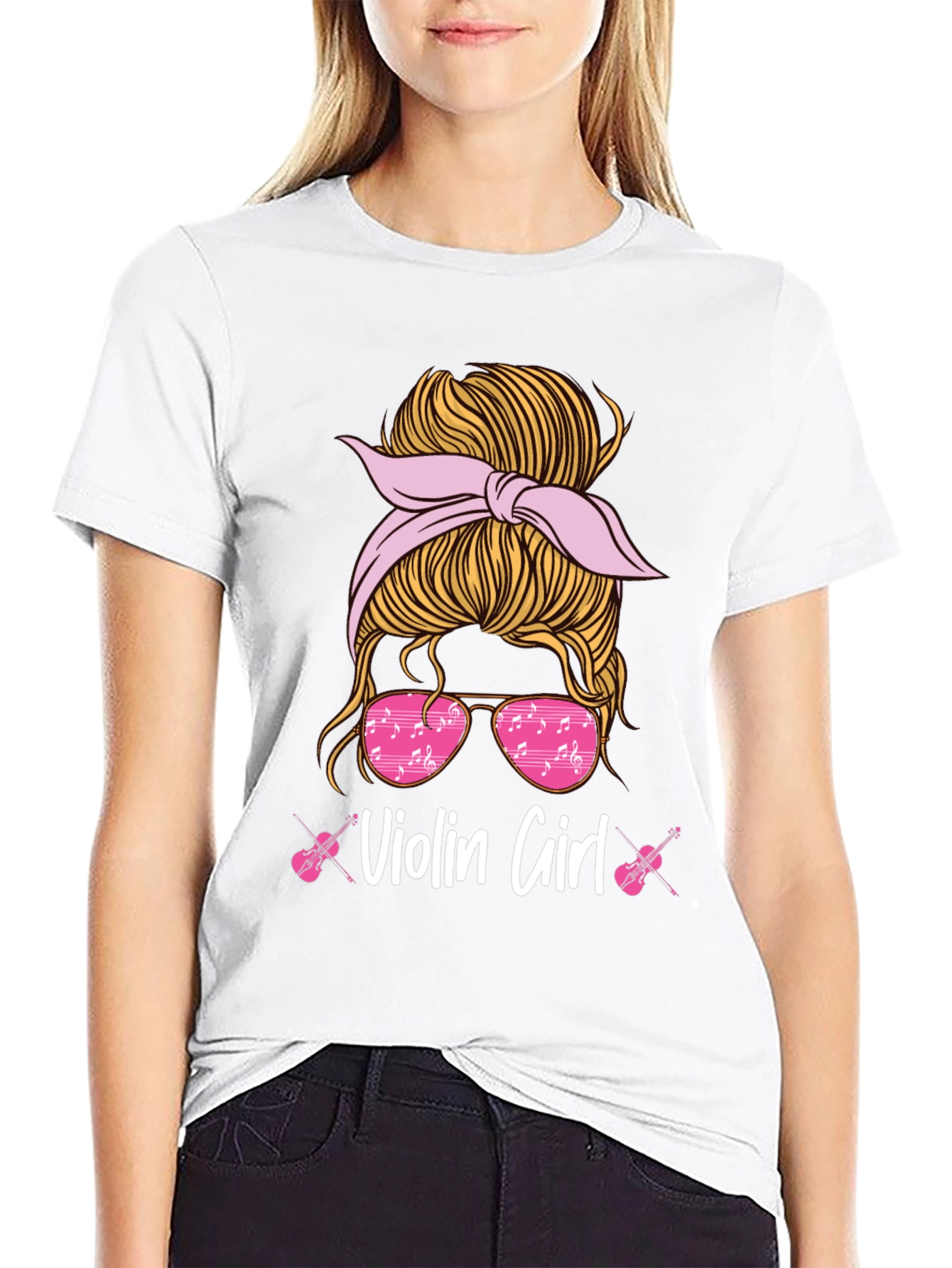 Violin Girl Messy Bun T-Shirt
