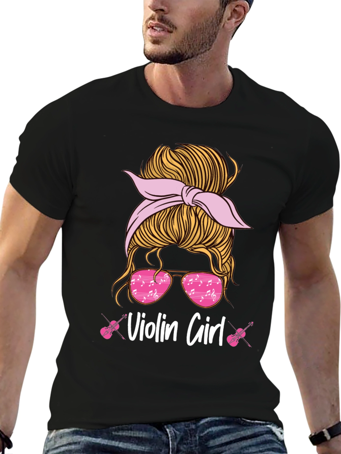 Violin Girl Messy Bun T-Shirt