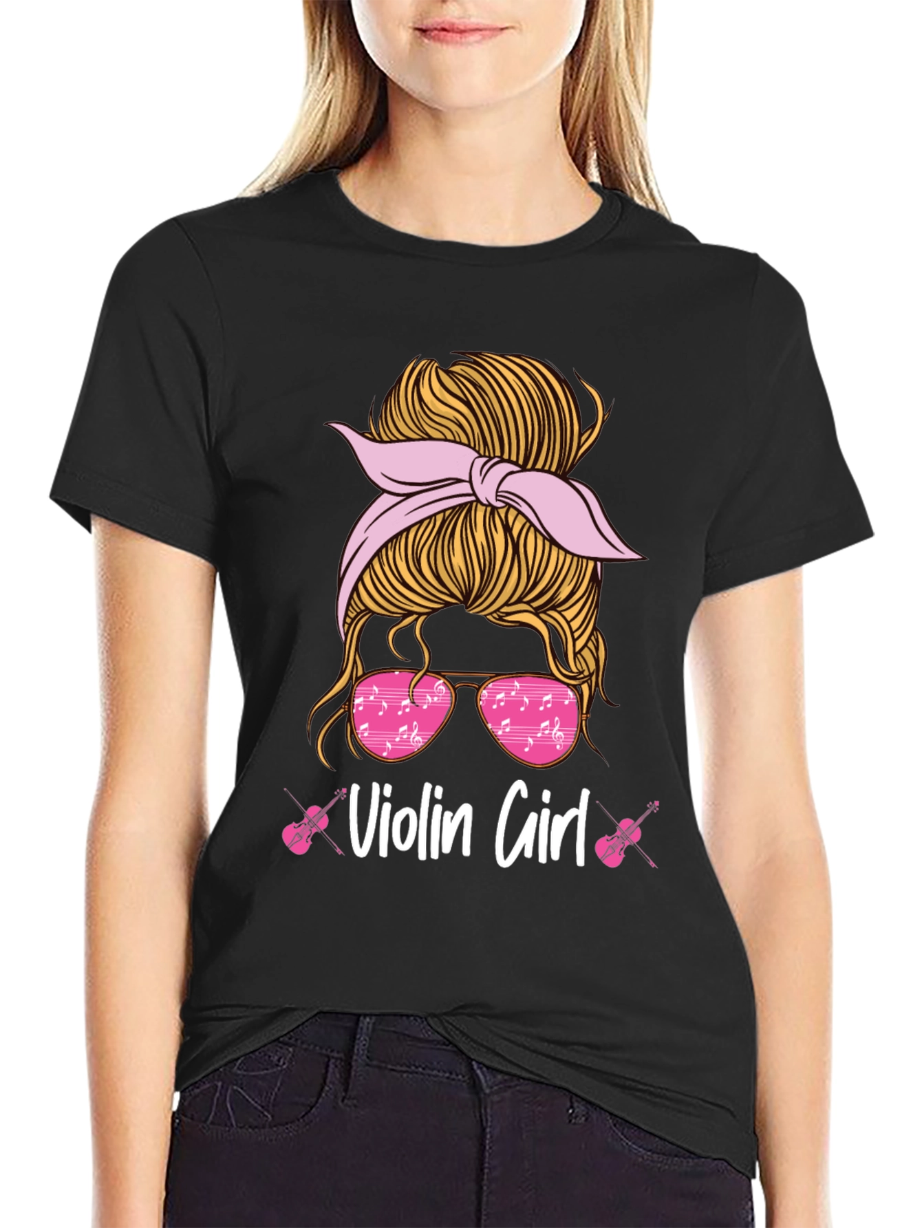 Violin Girl Messy Bun T-Shirt