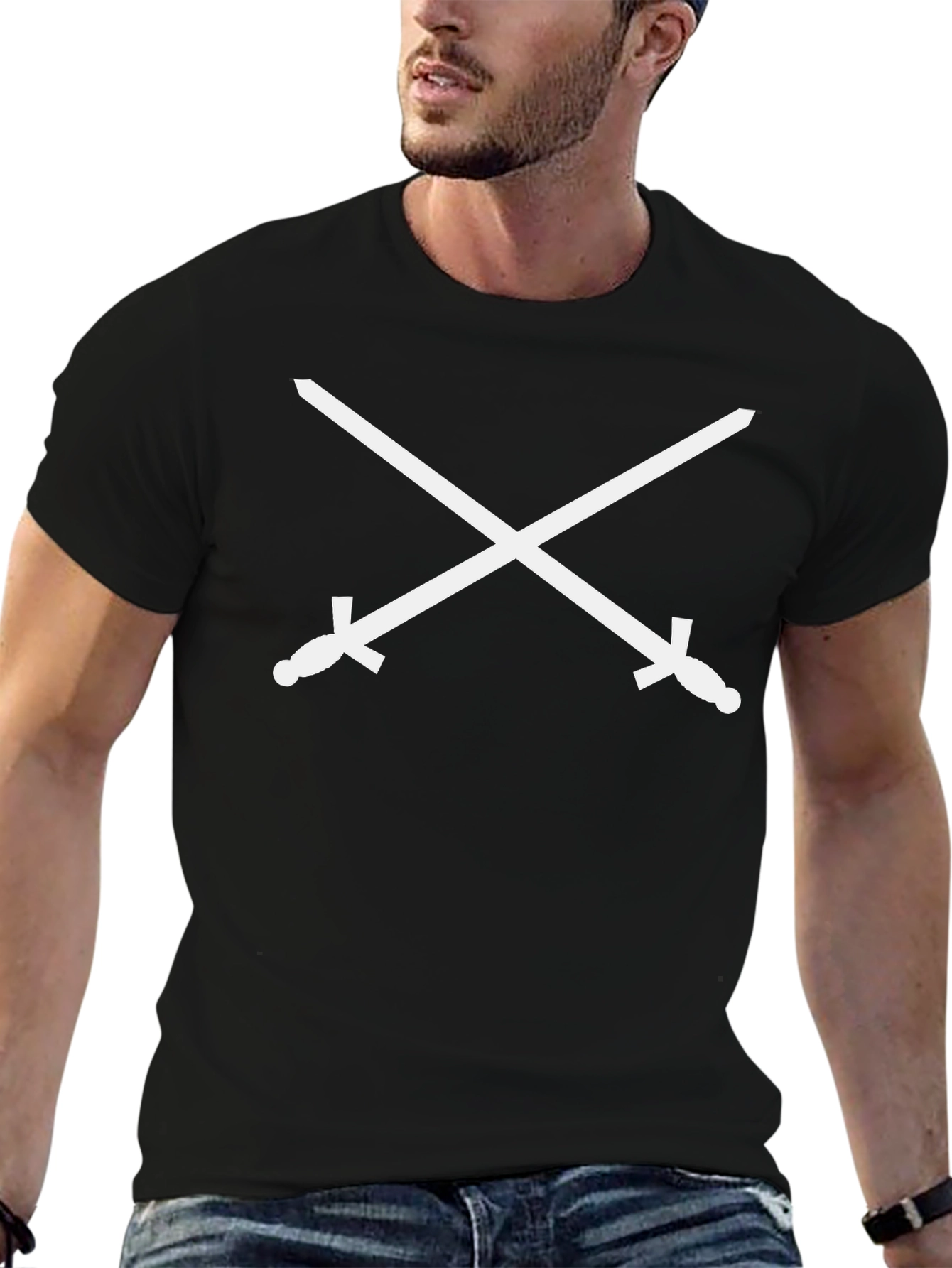 Crossed Swords Graphic Tee - Black Cotton Casual