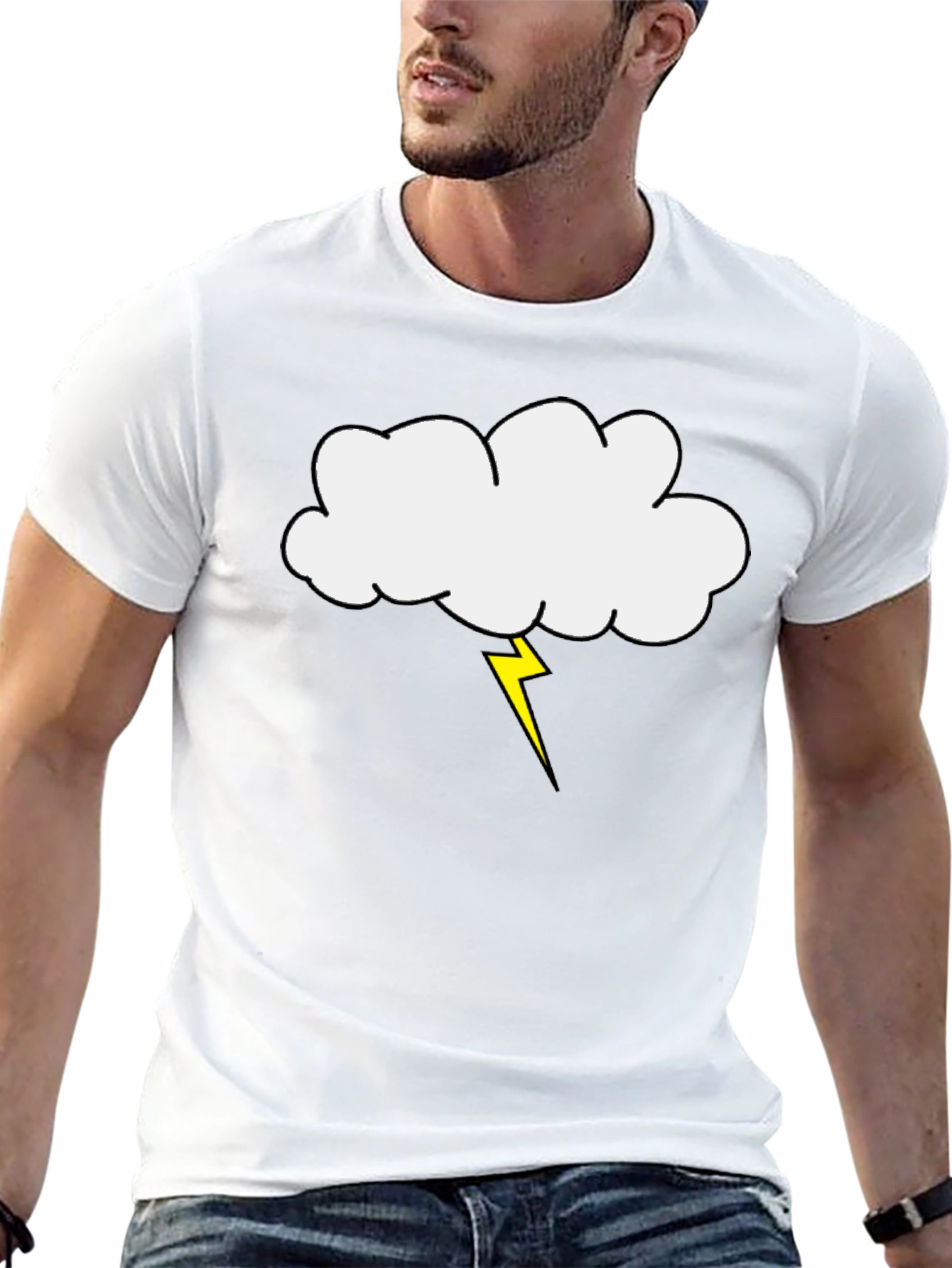 Cloud and Lightning Bolt Graphic Tee - Black