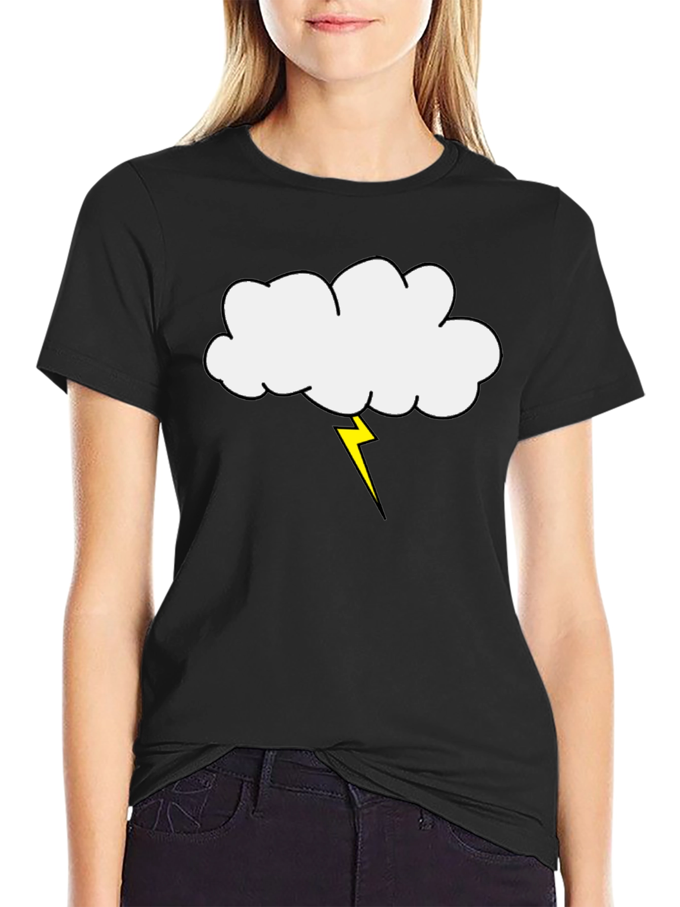 Cloud and Lightning Bolt Graphic Tee - Black