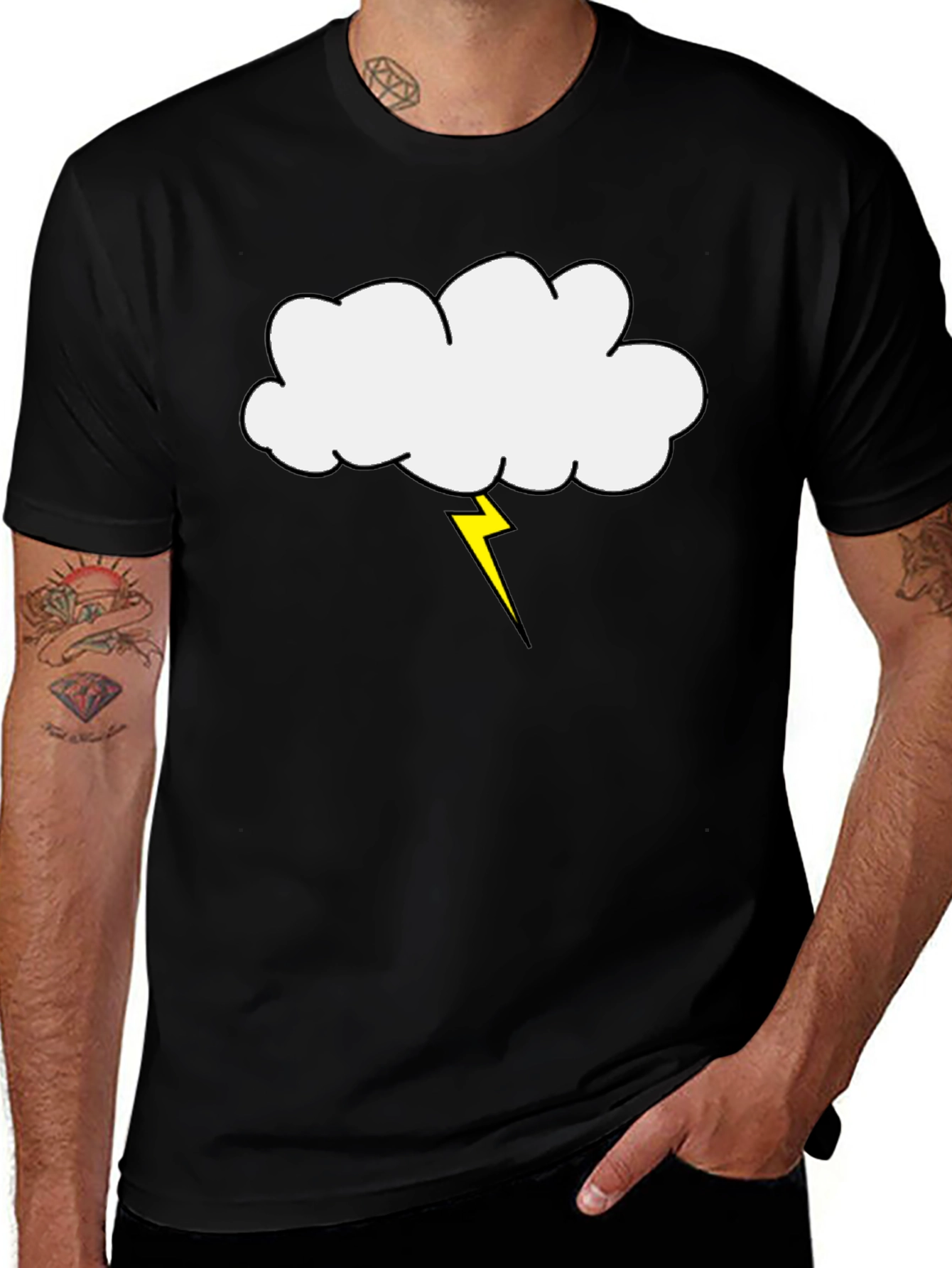 Cloud and Lightning Bolt Graphic Tee - Black