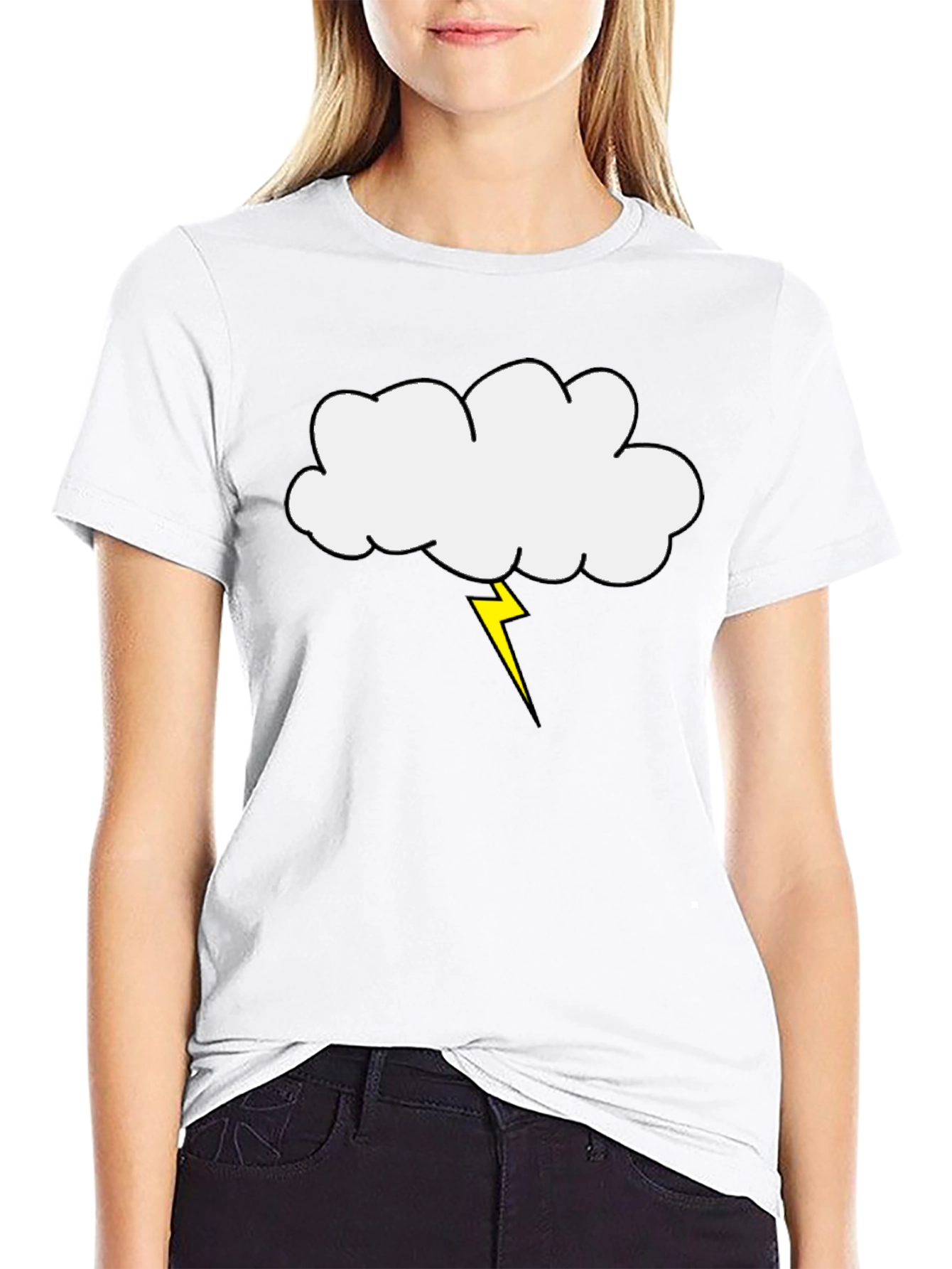 Cloud and Lightning Bolt Graphic Tee - Black