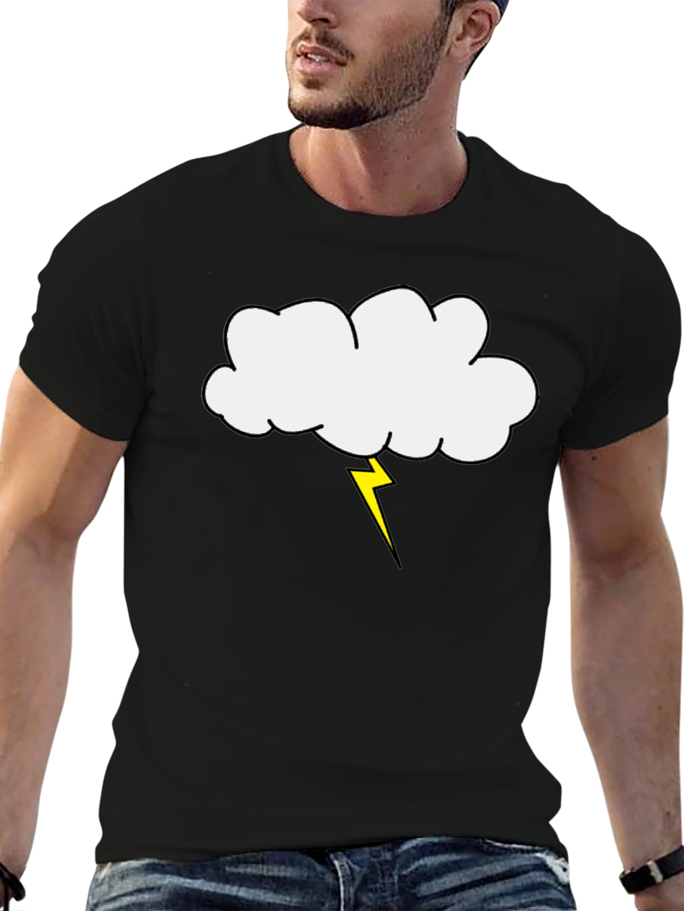 Cloud and Lightning Bolt Graphic Tee - Black