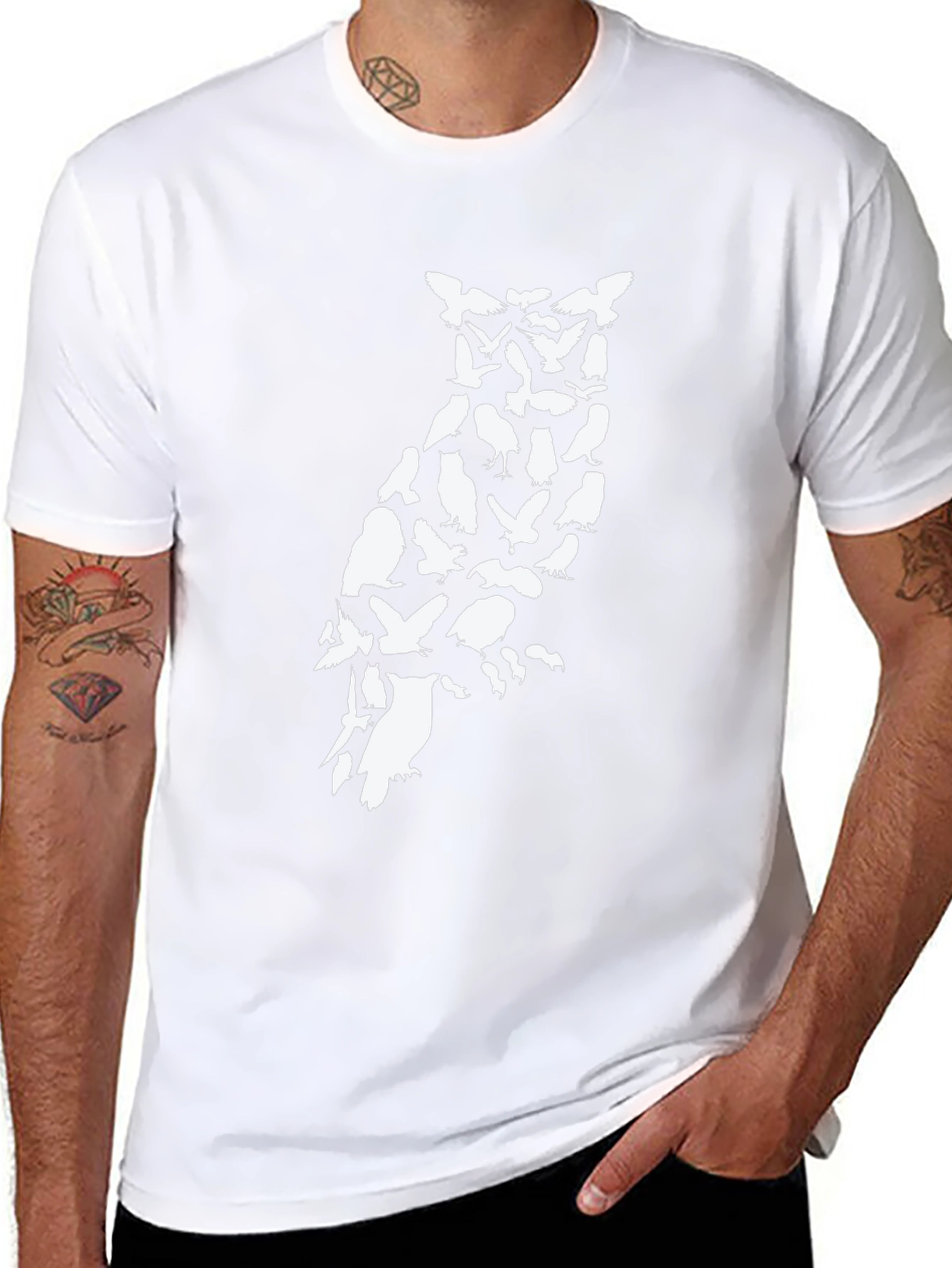 Owl Silhouette Bird Pattern T-Shirt