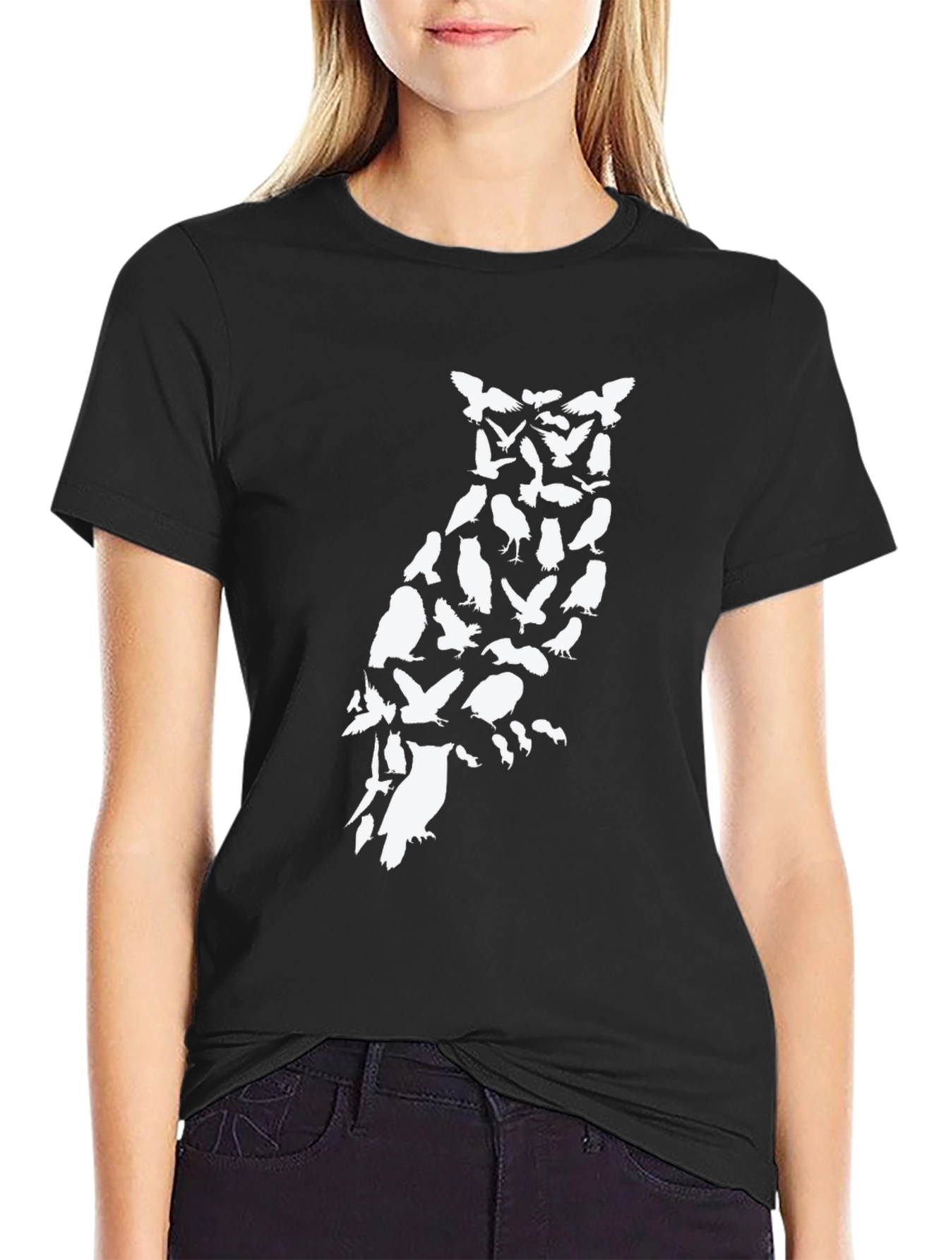 Owl Silhouette Bird Pattern T-Shirt