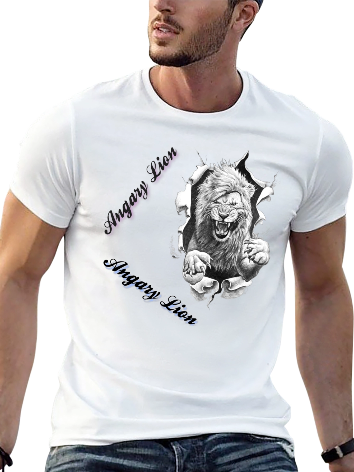 Mens Angry Lion Graphic Print T-Shirt - Black