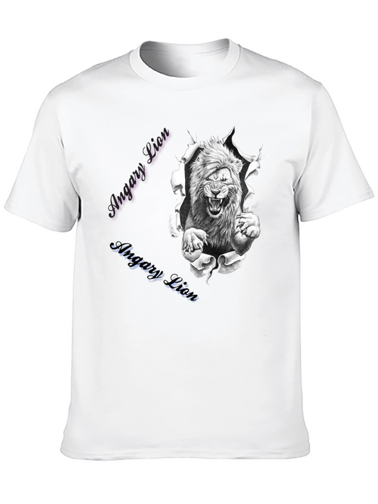 Mens Angry Lion Graphic Print T-Shirt - Black