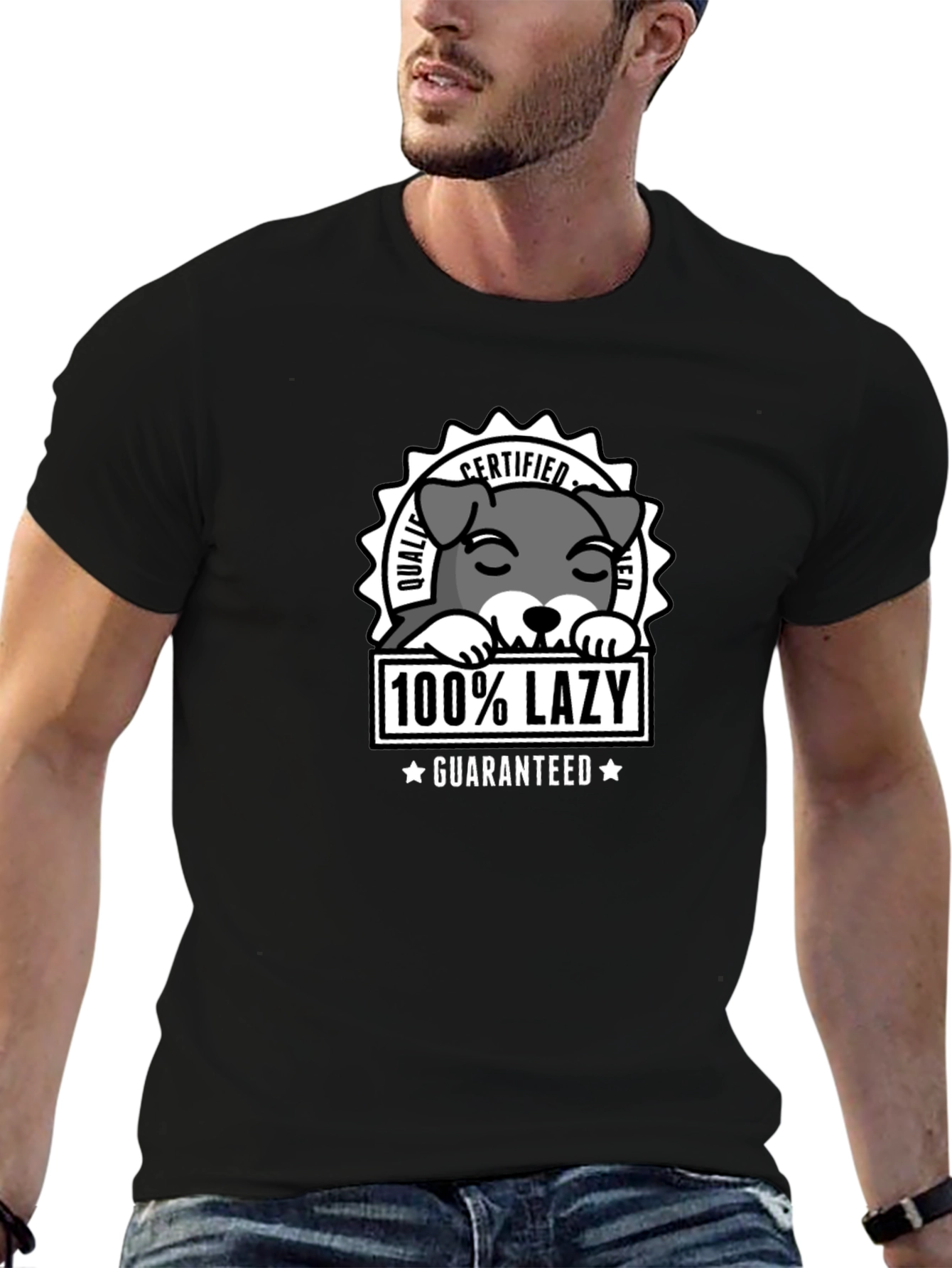 100% Lazy Certified Dog Graphic T-Shirt